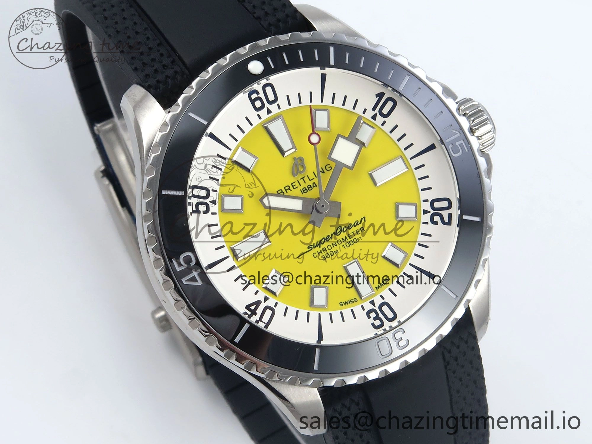 Superocean 44mm SS TF 1:1 Best Edition Yellow Dial Black Bezel on Black Rubber Strap A2824