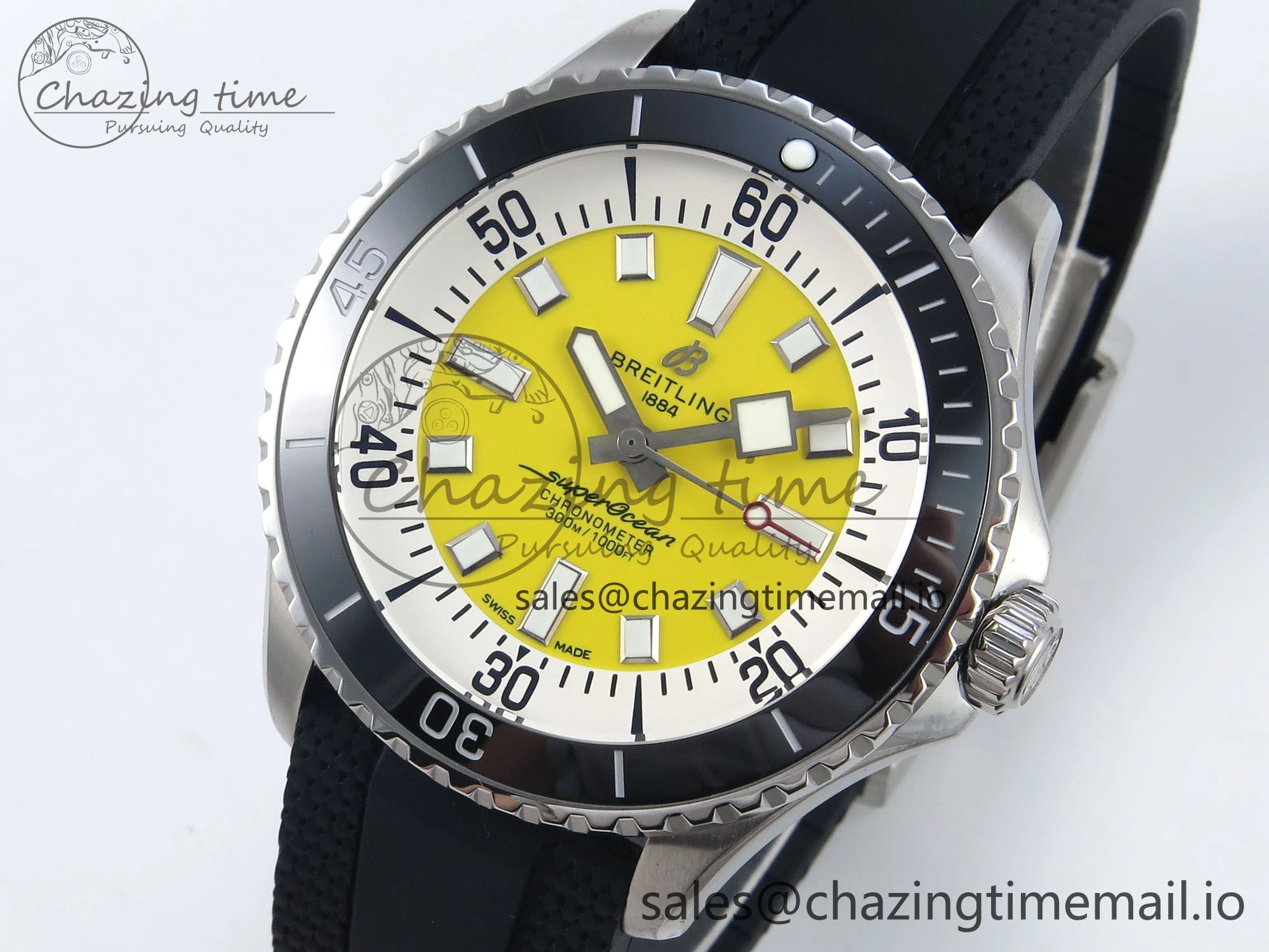 Superocean 44mm SS TF 1:1 Best Edition Yellow Dial Black Bezel on Black Rubber Strap A2824