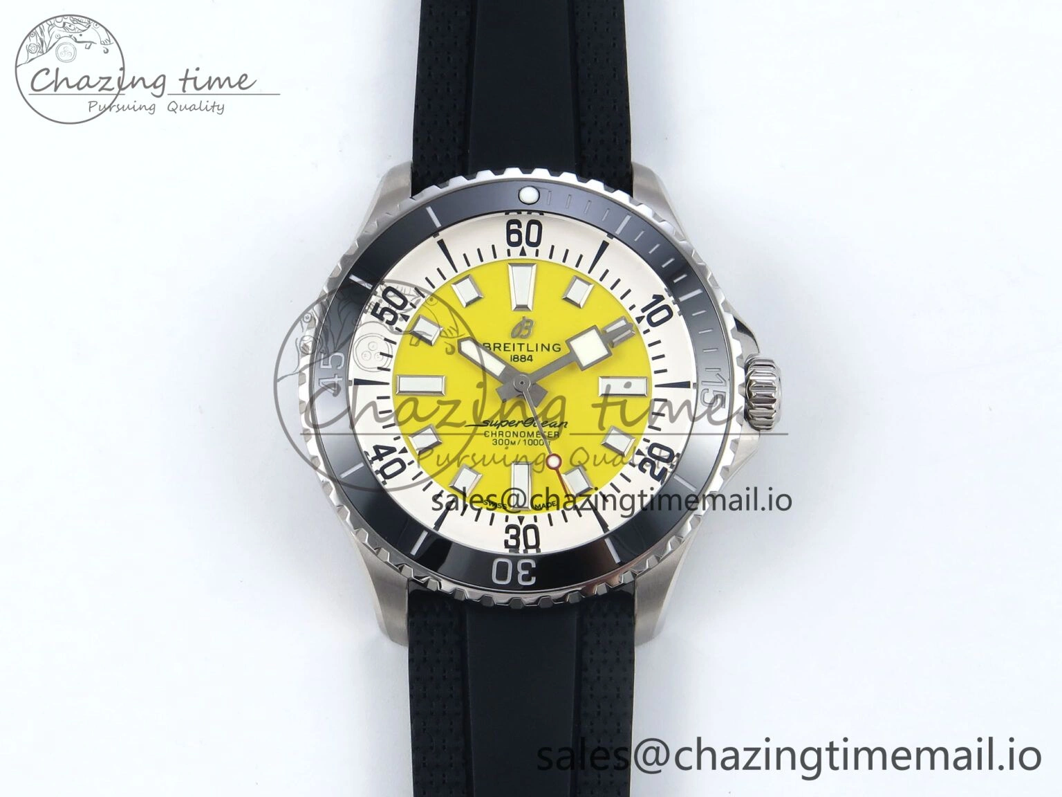 Superocean 44mm SS TF 1:1 Best Edition Yellow Dial Black Bezel on Black Rubber Strap A2824