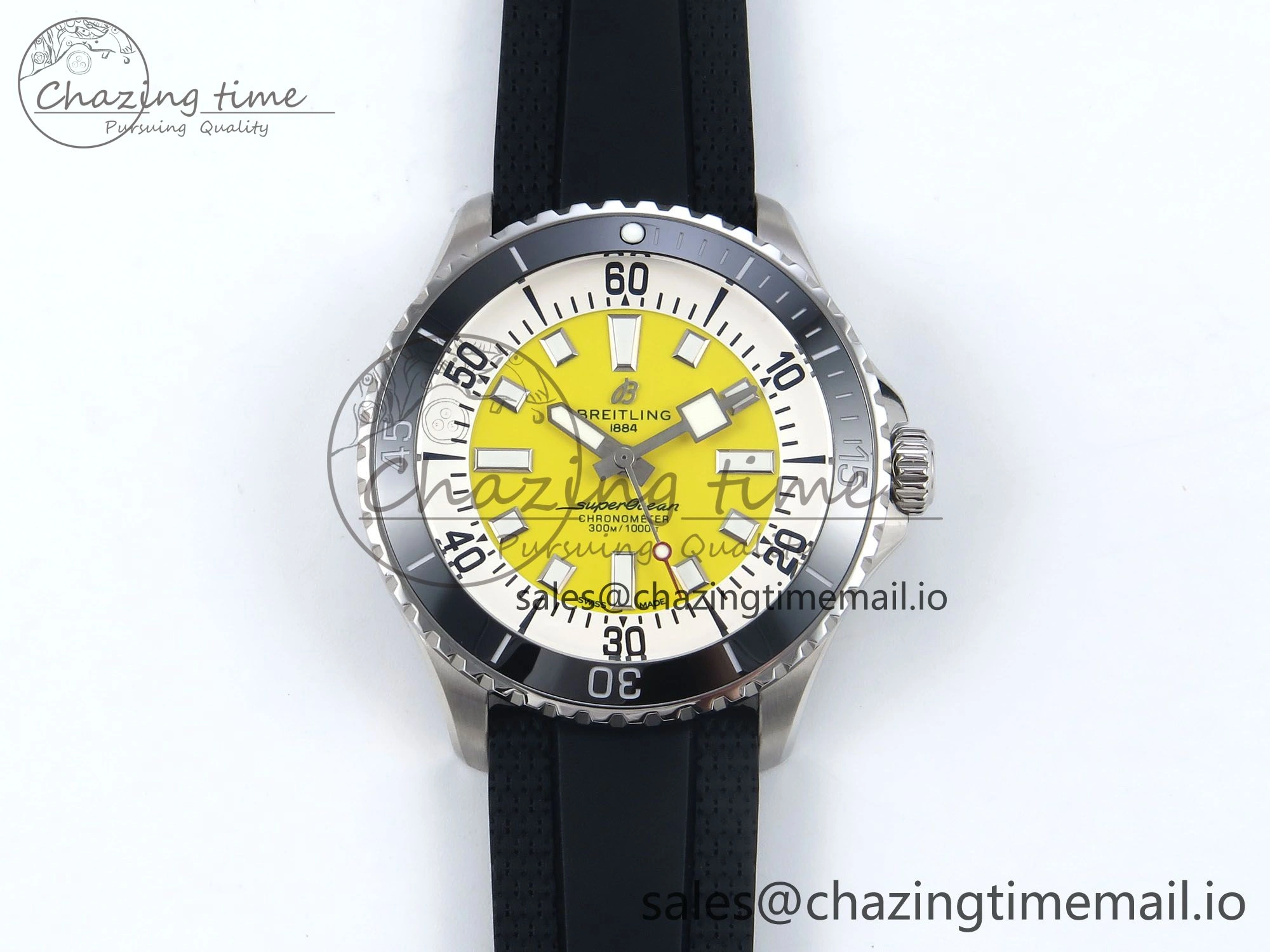 Superocean 44mm SS TF 1:1 Best Edition Yellow Dial Black Bezel on Black Rubber Strap A2824