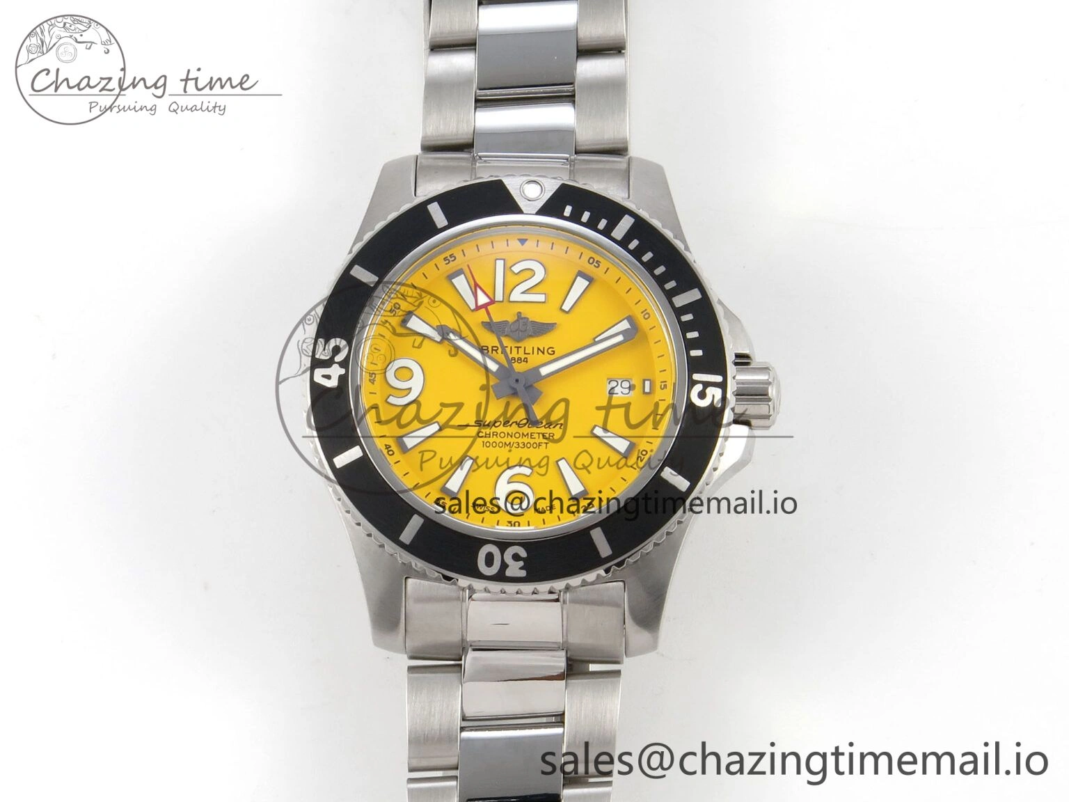 Superocean 44mm SS TF 1:1 Best Edition Yellow Dial Black Bezel on SS Bracelet A2824 V2