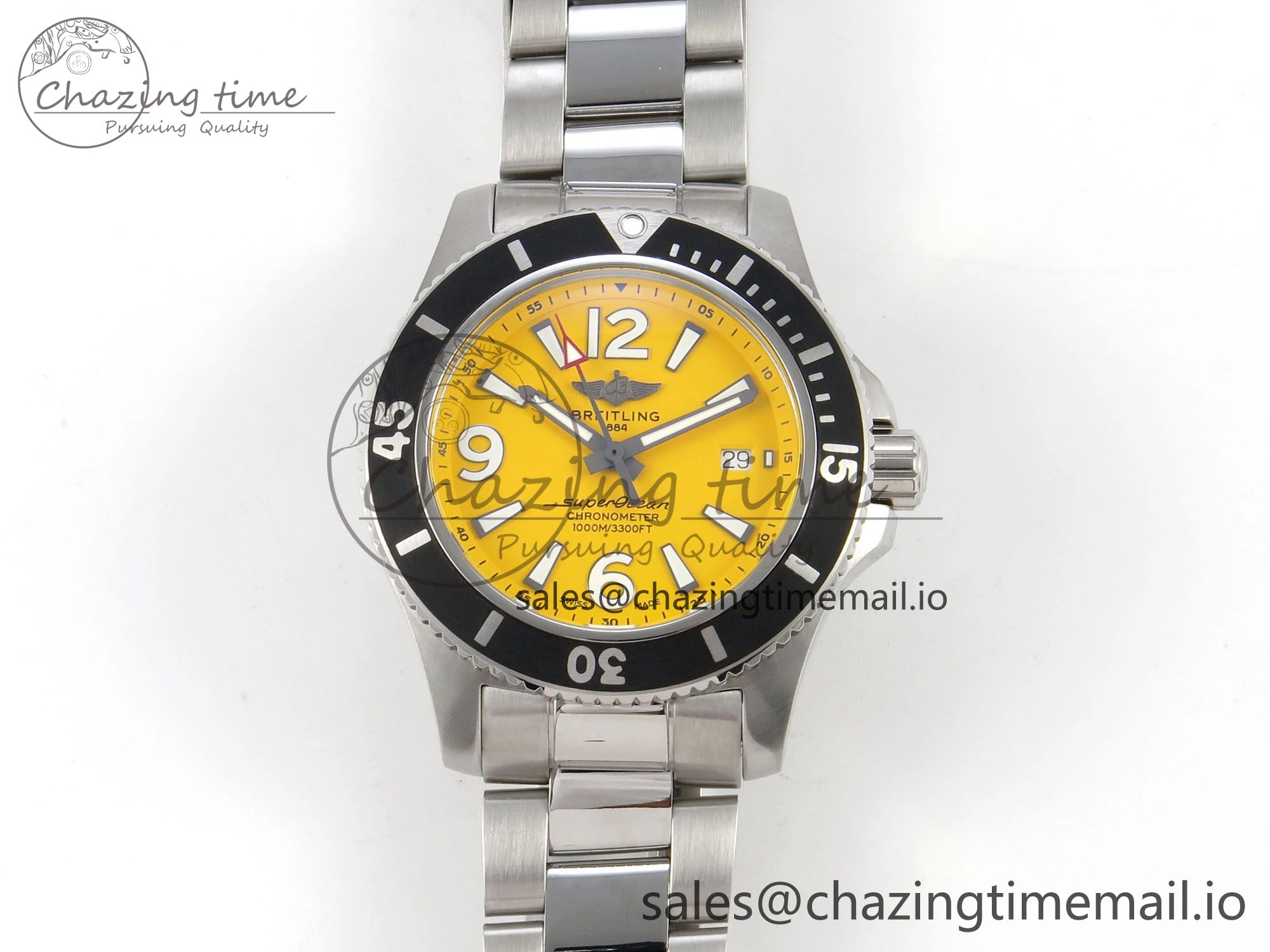 Superocean 44mm SS TF 1:1 Best Edition Yellow Dial Black Bezel on SS Bracelet A2824 V2