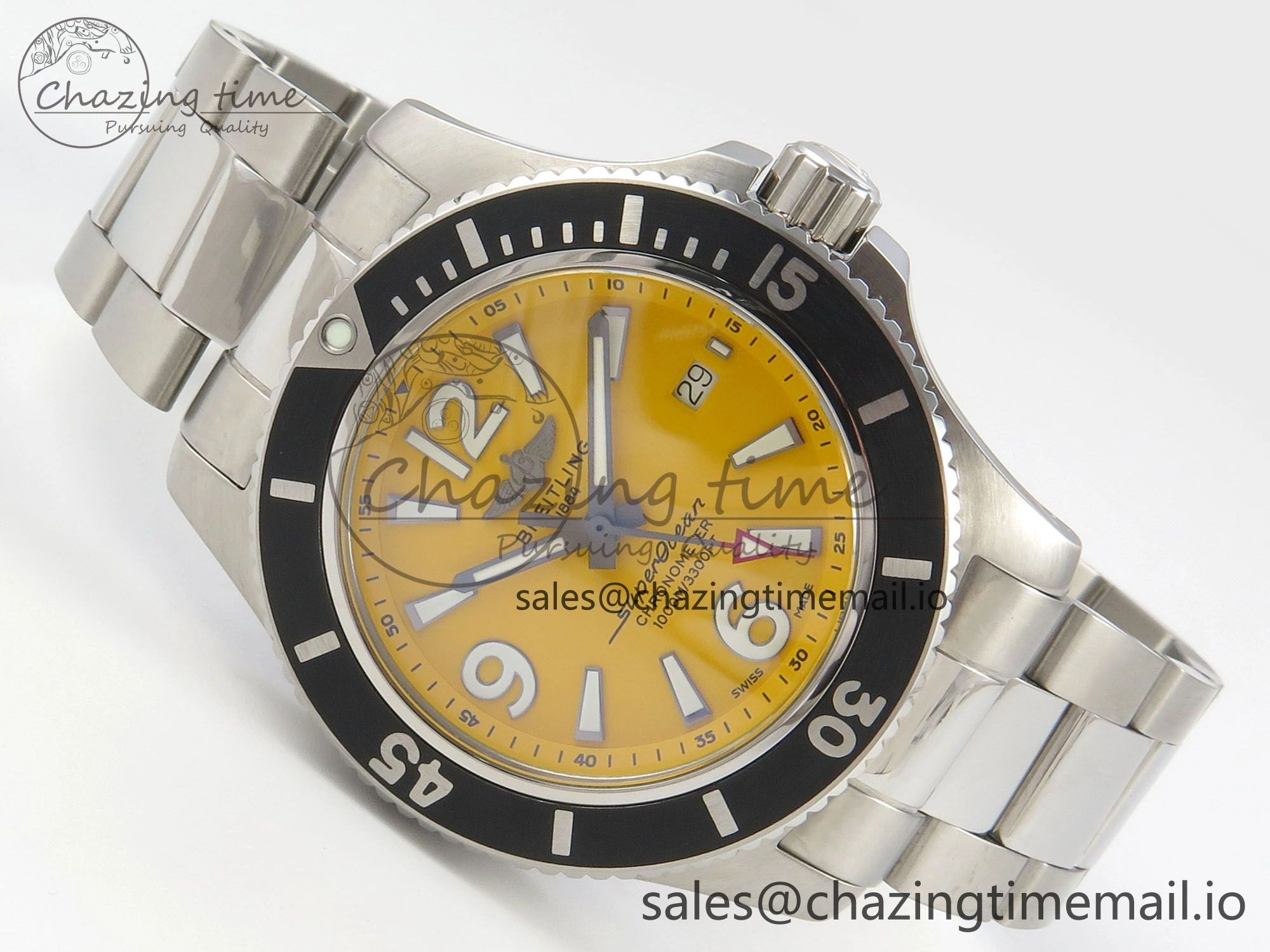 Superocean 44mm SS TF 1:1 Best Edition Yellow Dial Black Bezel on SS Bracelet A2824 V2
