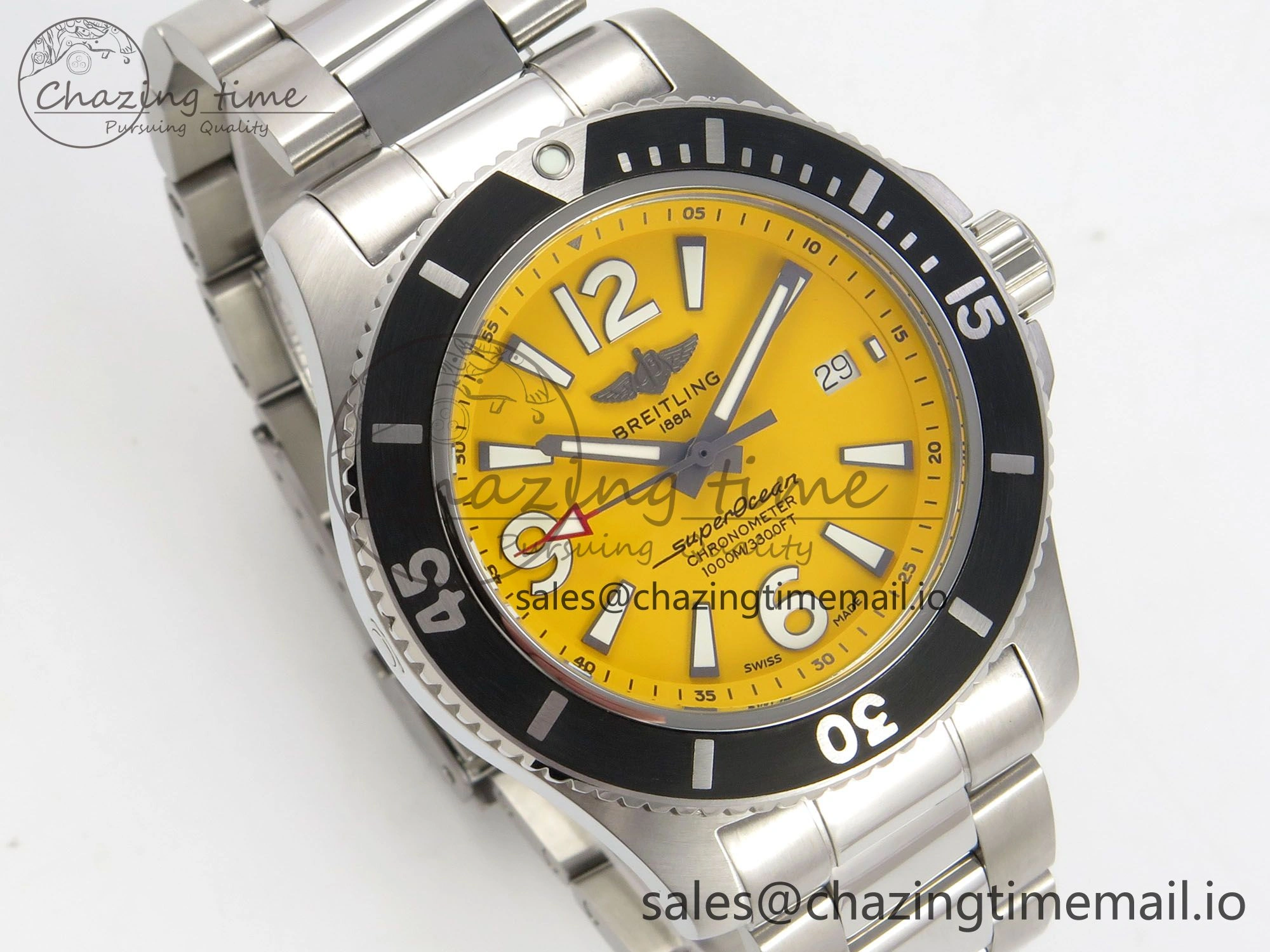 Superocean 44mm SS TF 1:1 Best Edition Yellow Dial Black Bezel on SS Bracelet A2824 V2