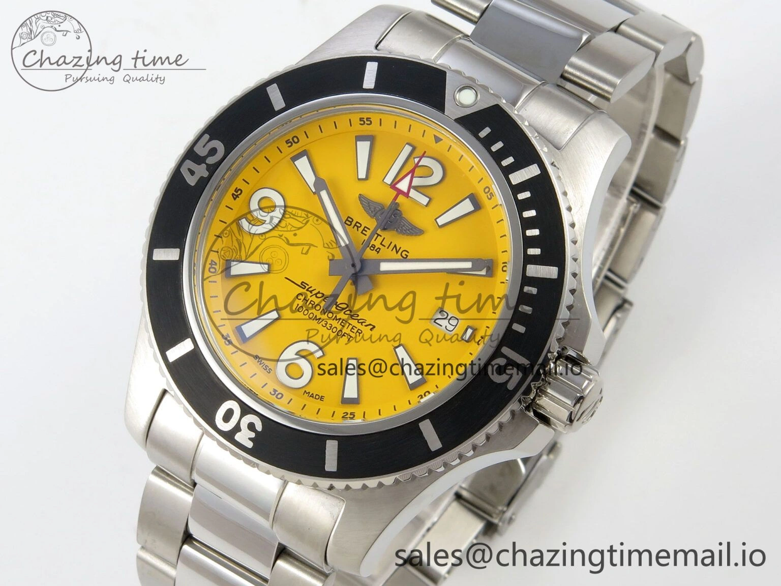 Superocean 44mm SS TF 1:1 Best Edition Yellow Dial Black Bezel on SS Bracelet A2824 V2