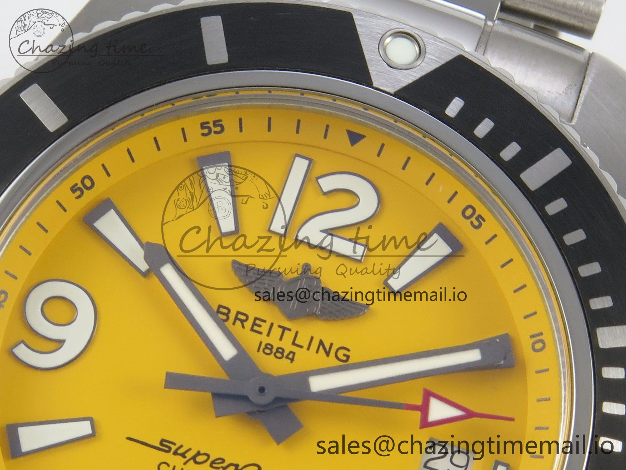 Superocean 44mm SS TF 1:1 Best Edition Yellow Dial Black Bezel on SS Bracelet A2824 V2