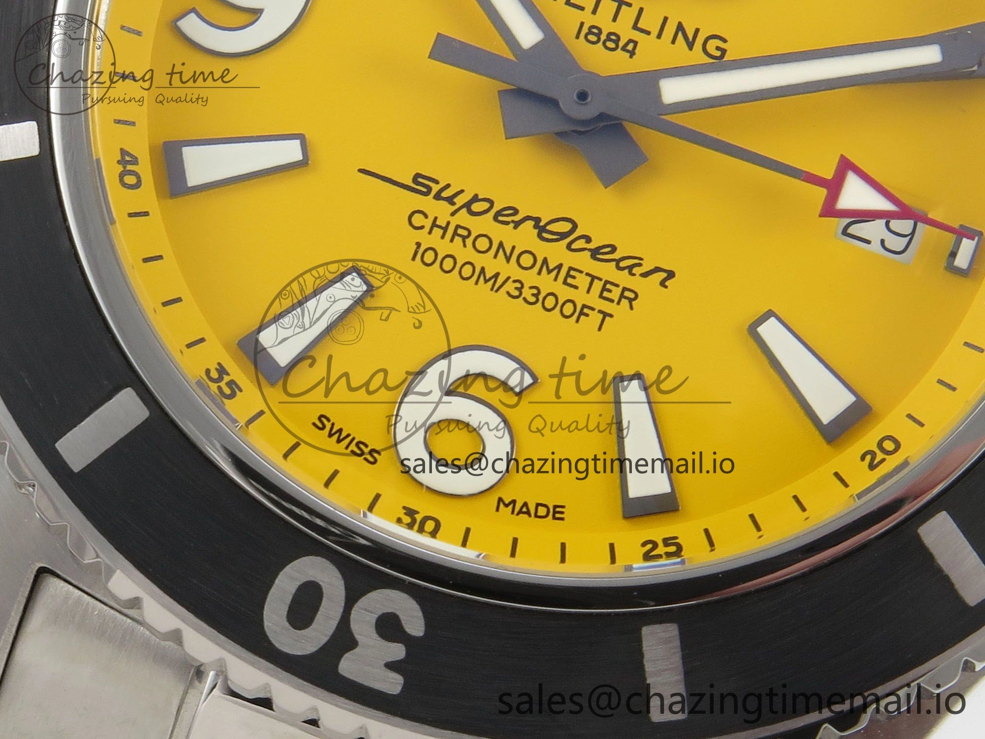 Superocean 44mm SS TF 1:1 Best Edition Yellow Dial Black Bezel on SS Bracelet A2824 V2
