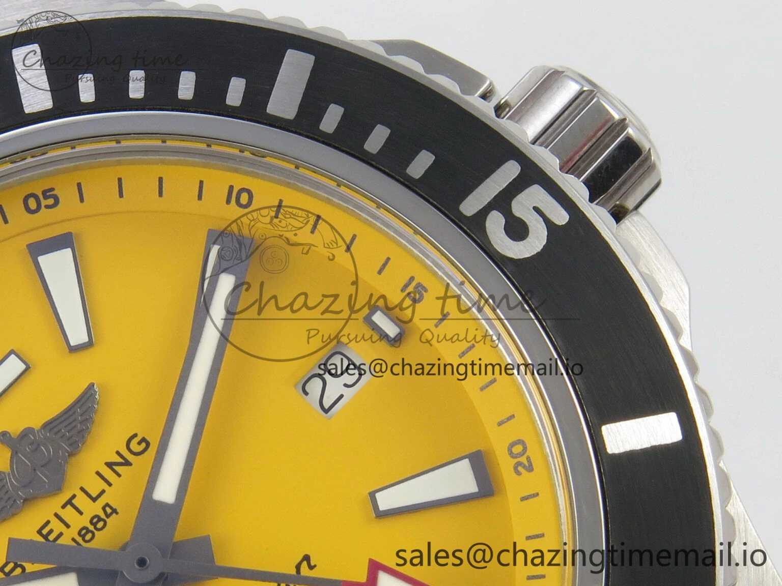 Superocean 44mm SS TF 1:1 Best Edition Yellow Dial Black Bezel on SS Bracelet A2824 V2