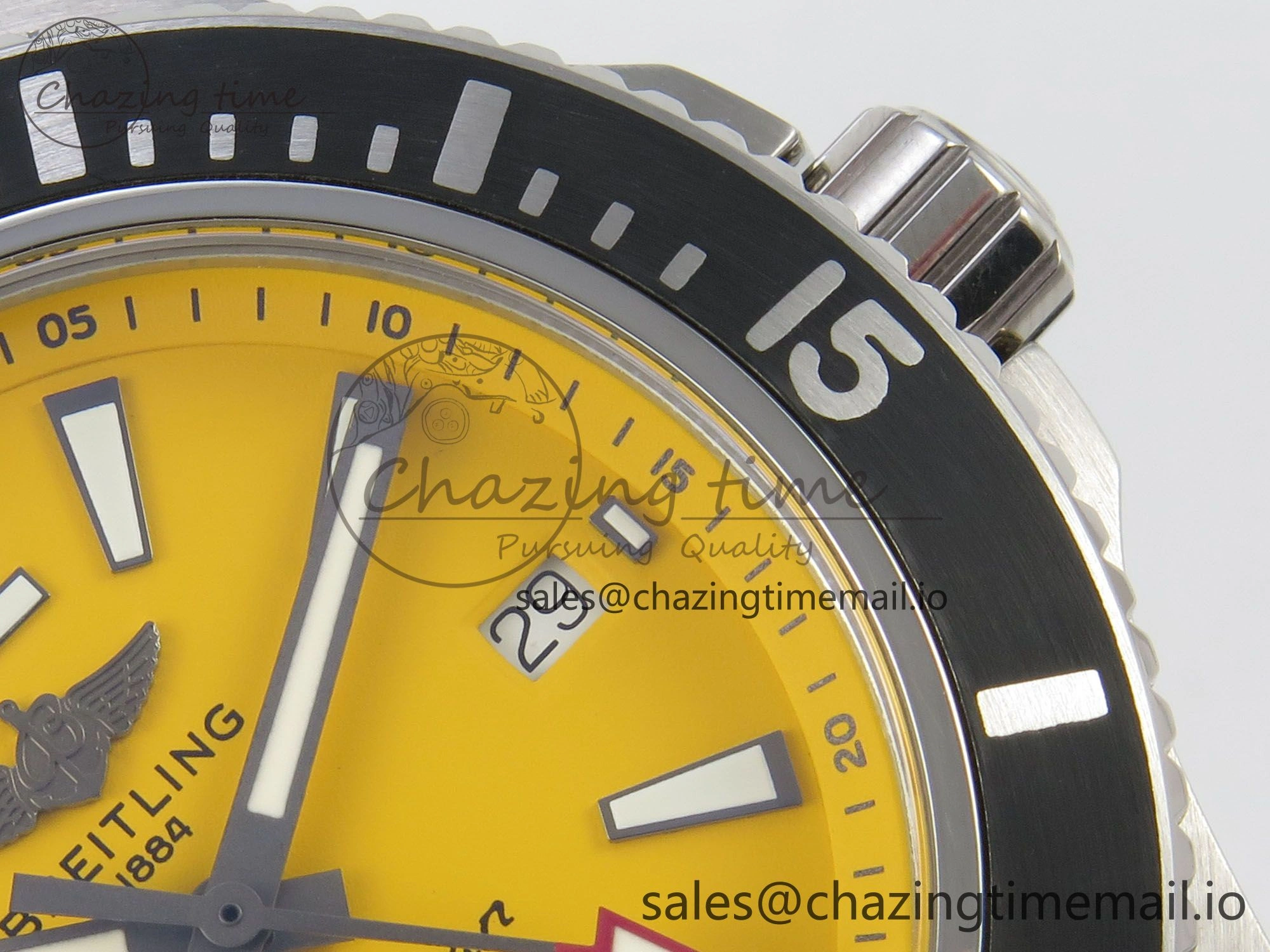 Superocean 44mm SS TF 1:1 Best Edition Yellow Dial Black Bezel on SS Bracelet A2824 V2