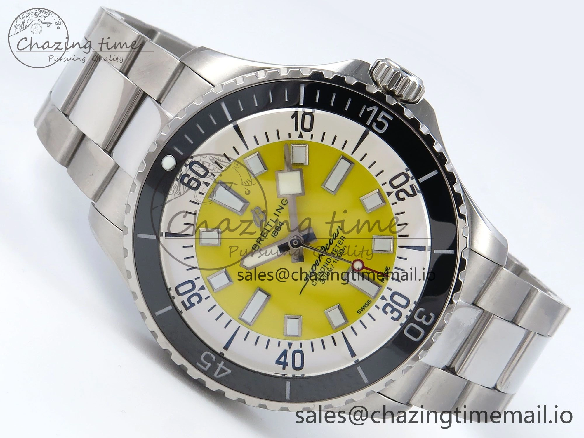 Superocean 44mm SS TF 1:1 Best Edition Yellow Dial on SS Bracelet A2824
