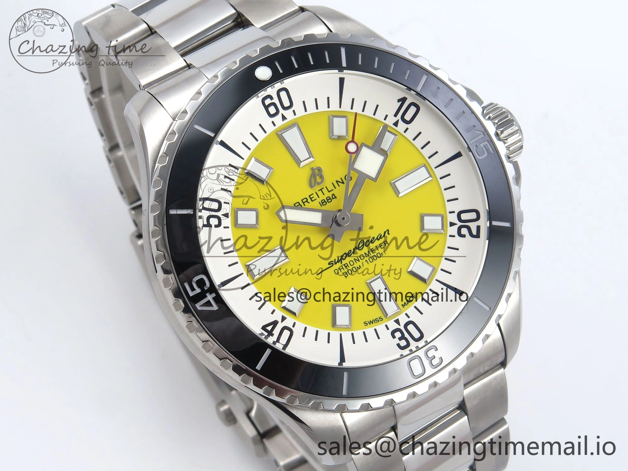 Superocean 44mm SS TF 1:1 Best Edition Yellow Dial on SS Bracelet A2824
