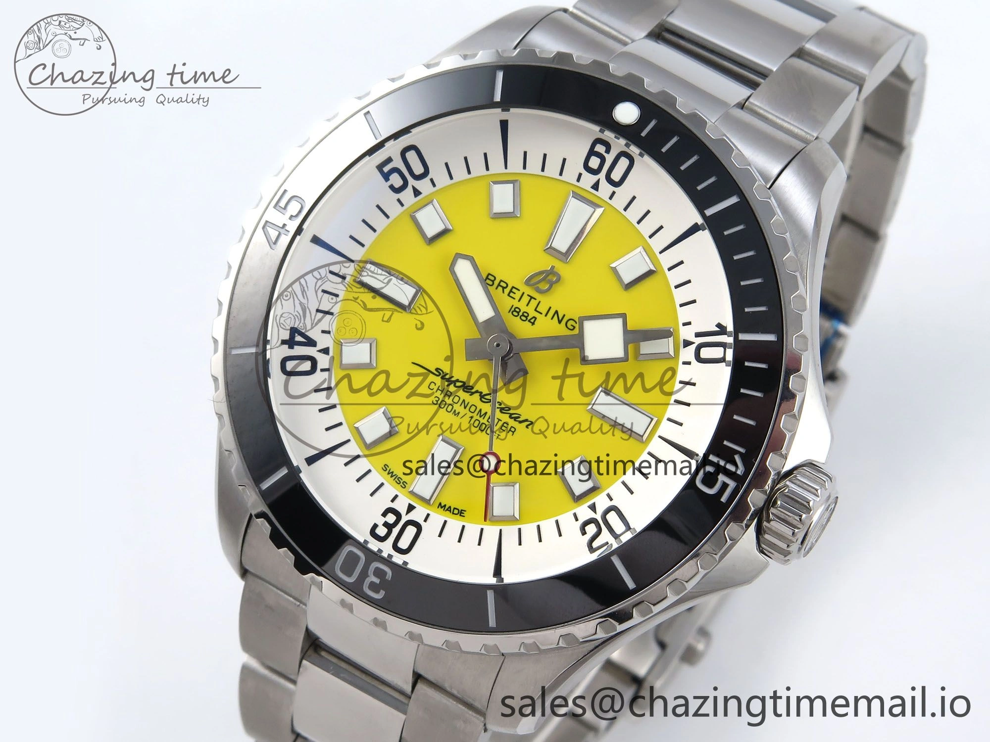 Superocean 44mm SS TF 1:1 Best Edition Yellow Dial on SS Bracelet A2824