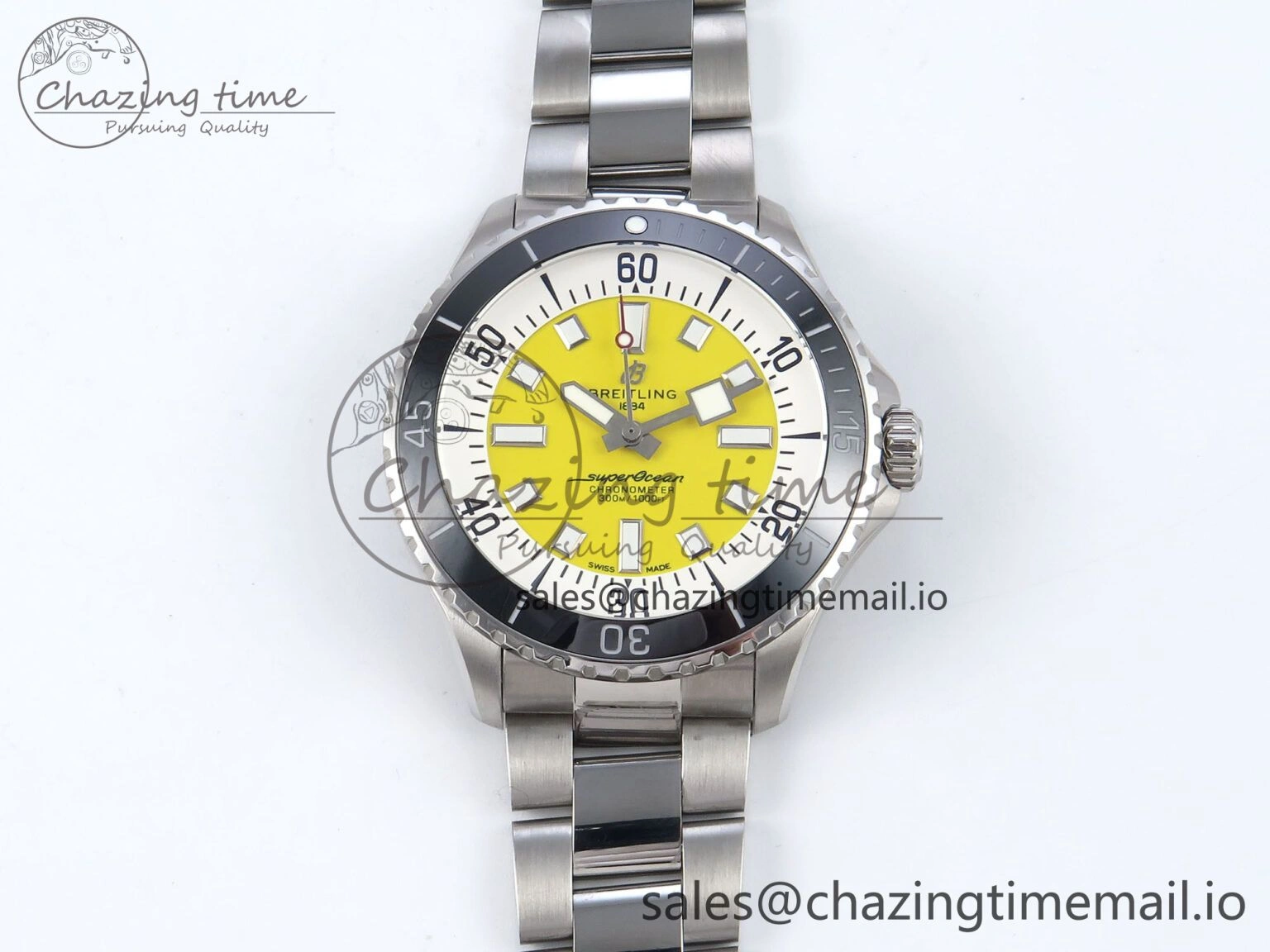 Superocean 44mm SS TF 1:1 Best Edition Yellow Dial on SS Bracelet A2824