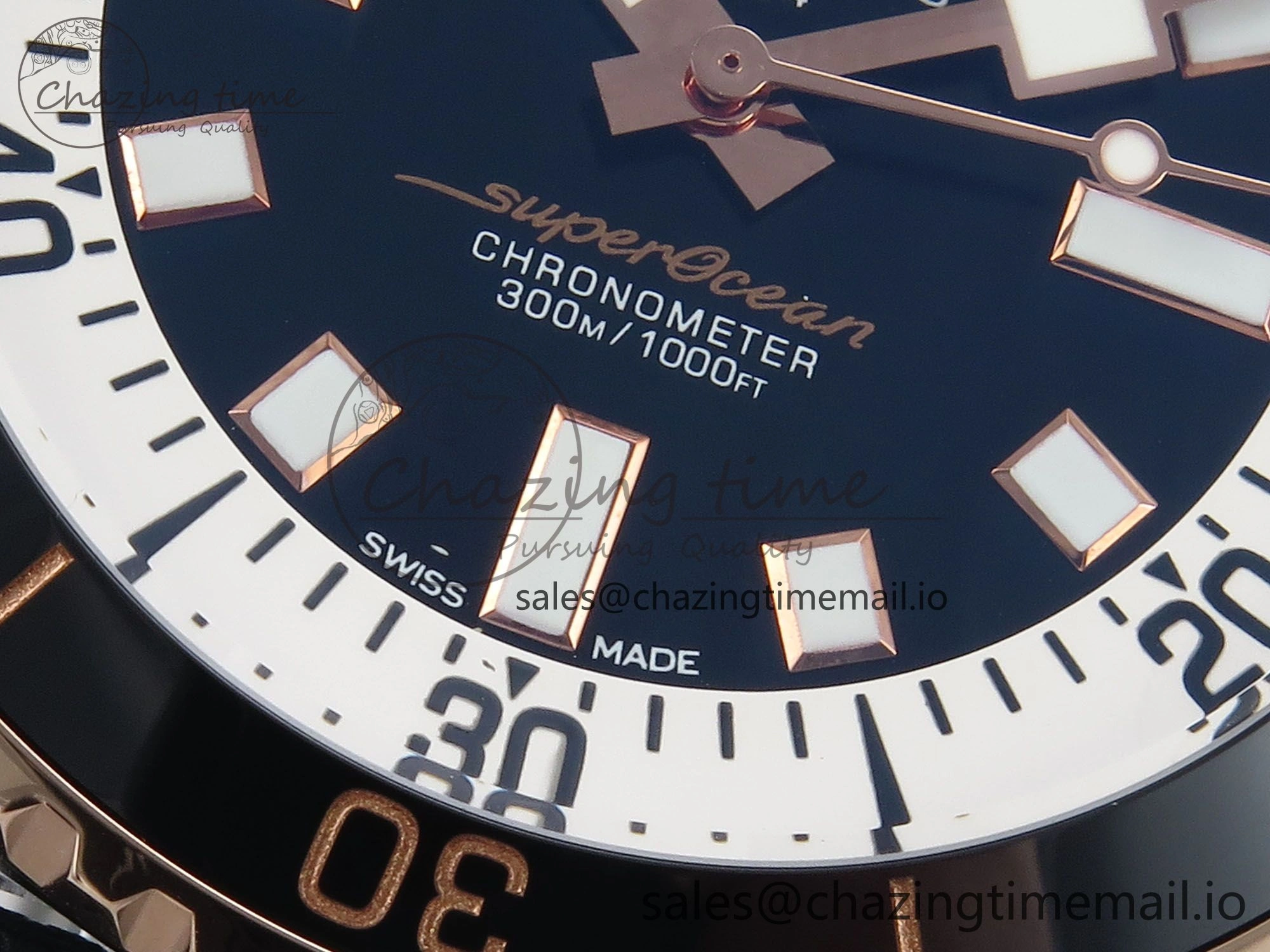 Superocean 44mm SS RG TF 1:1 Best Edition Black Dial Black Bezel on Black Rubber Strap A2824