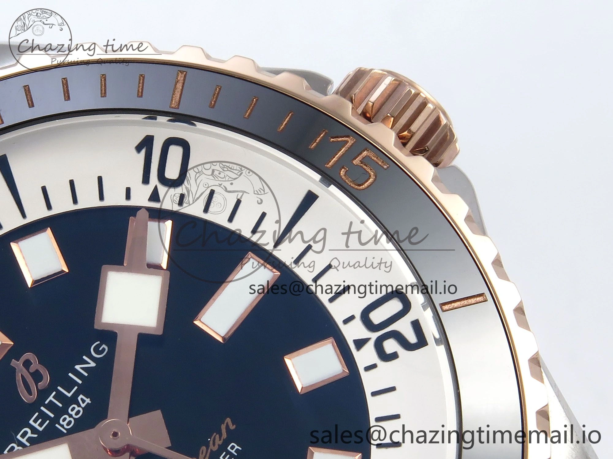 Superocean 44mm SS RG TF 1:1 Best Edition Black Dial Black Bezel on Black Rubber Strap A2824