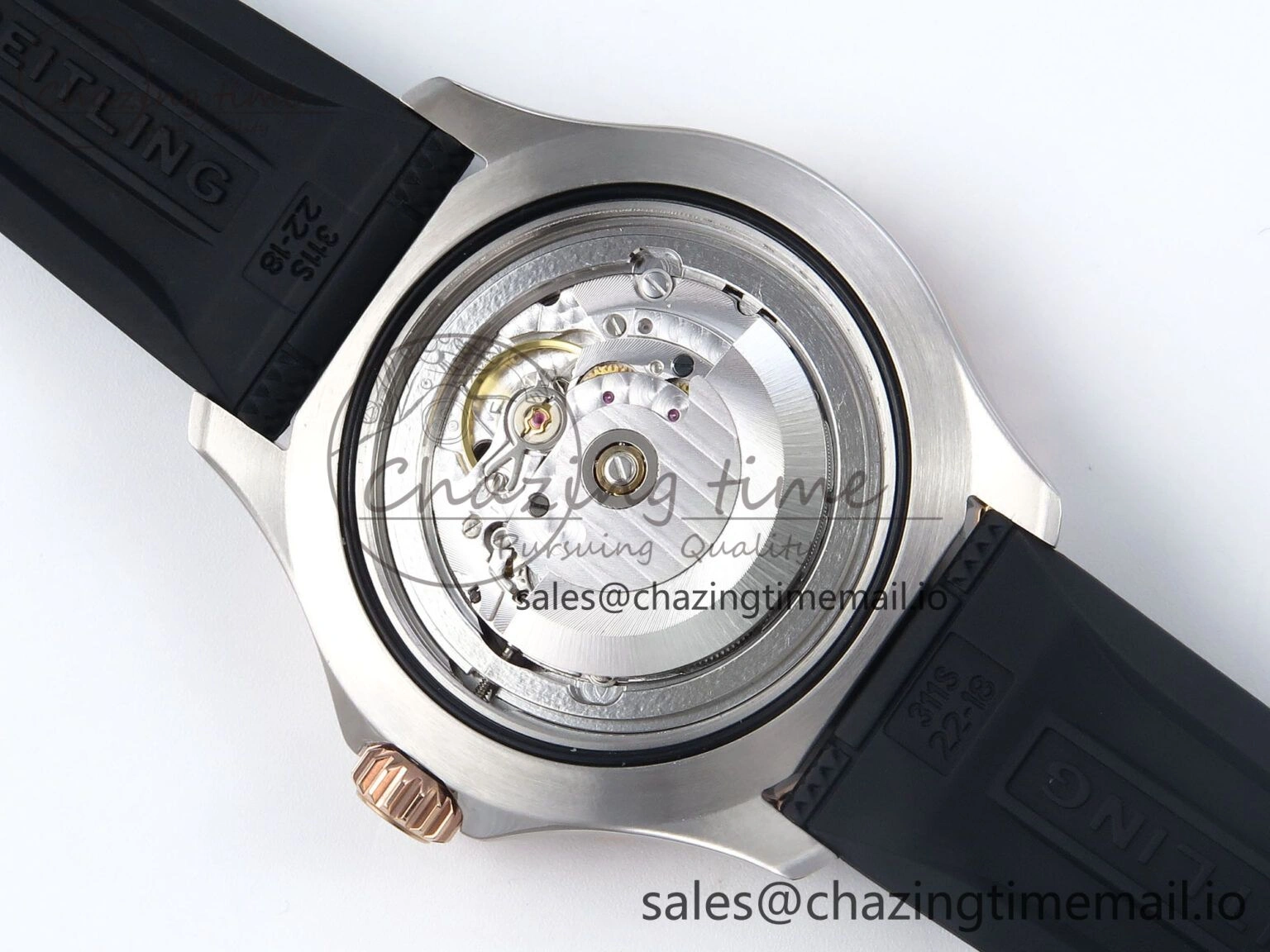 Superocean 44mm SS RG TF 1:1 Best Edition Black Dial Black Bezel on Black Rubber Strap A2824