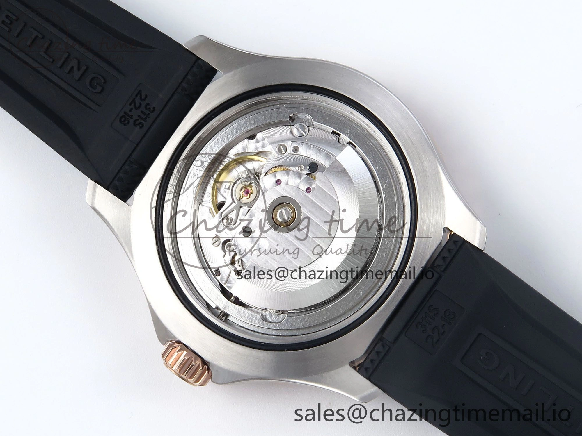 Superocean 44mm SS RG TF 1:1 Best Edition Black Dial Black Bezel on Black Rubber Strap A2824