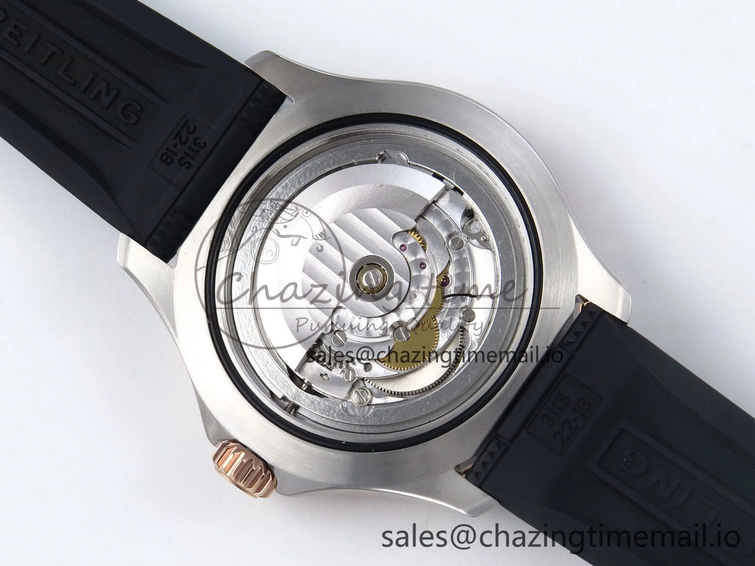 Superocean 44mm SS RG TF 1:1 Best Edition Black Dial Black Bezel on Black Rubber Strap A2824