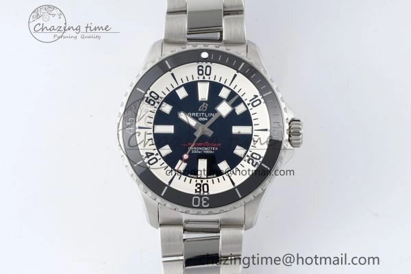Superocean 44mm TF 1:1 Best Edition Black White Dial Black Bezel on SS Bracelet A2824