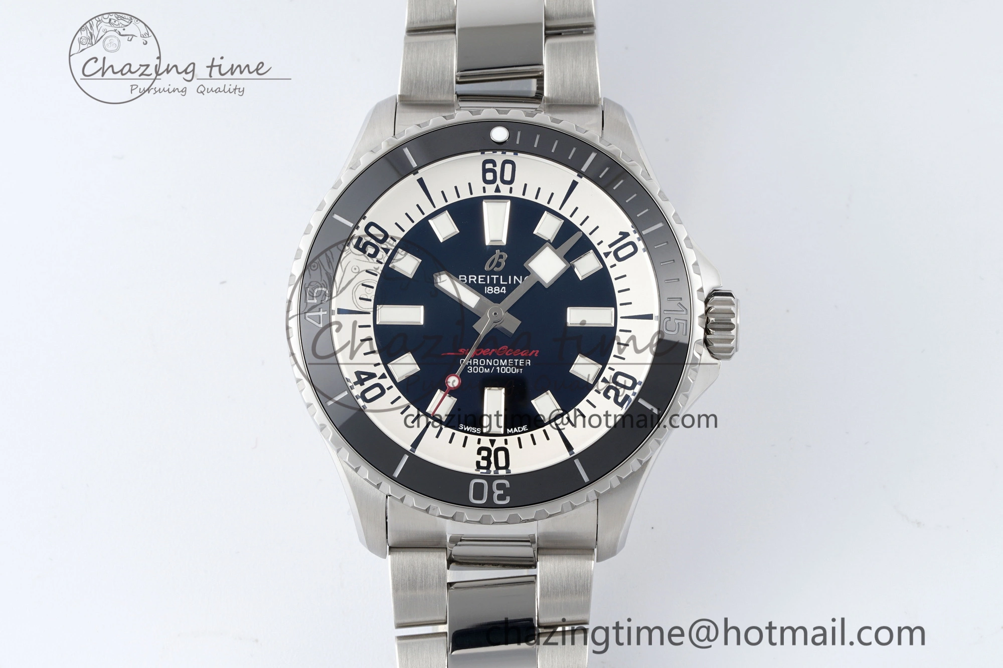Superocean 44mm TF 1:1 Best Edition Black White Dial Black Bezel on SS Bracelet A2824