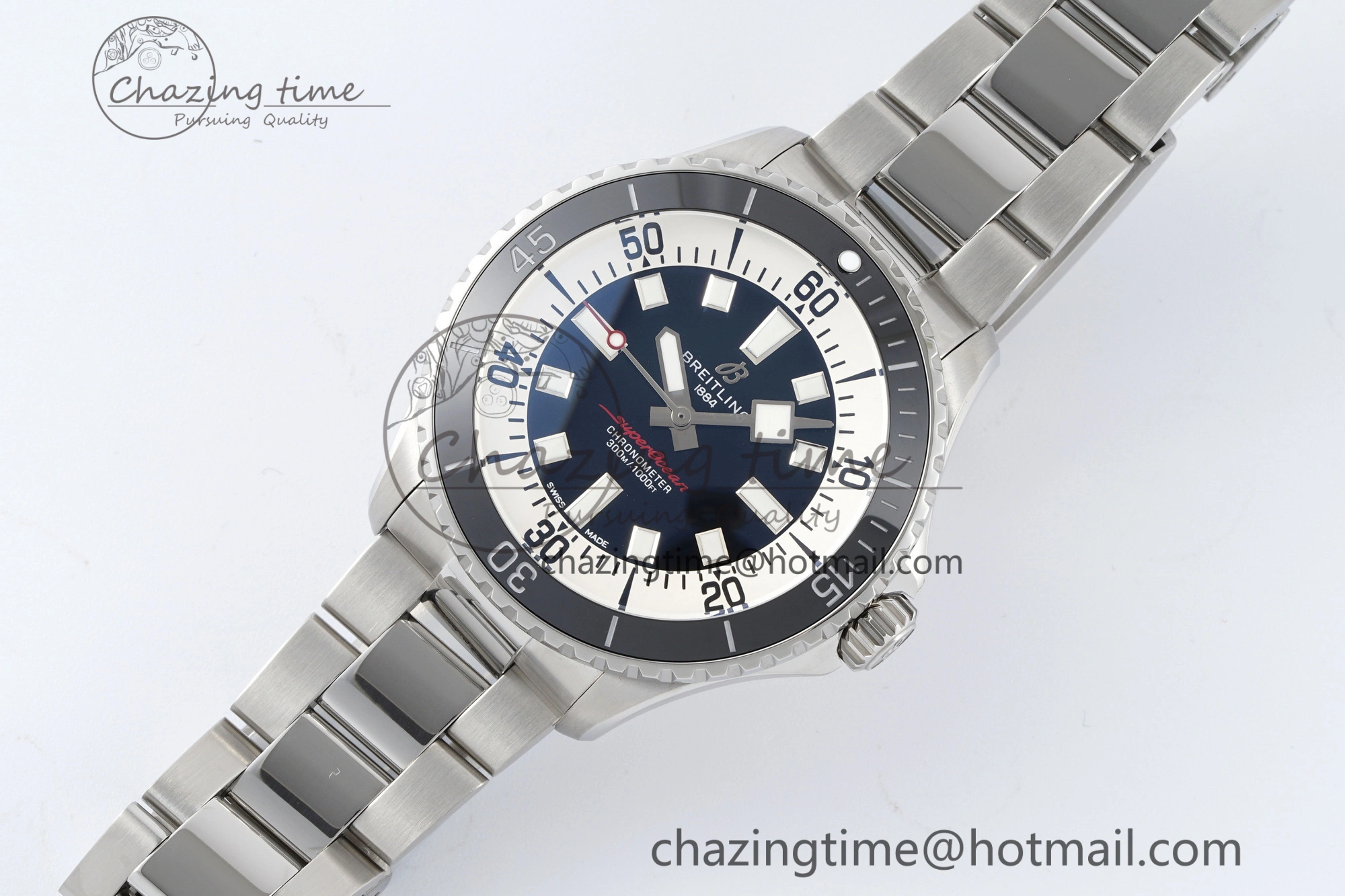 Superocean 44mm TF 1:1 Best Edition Black White Dial Black Bezel on SS Bracelet A2824