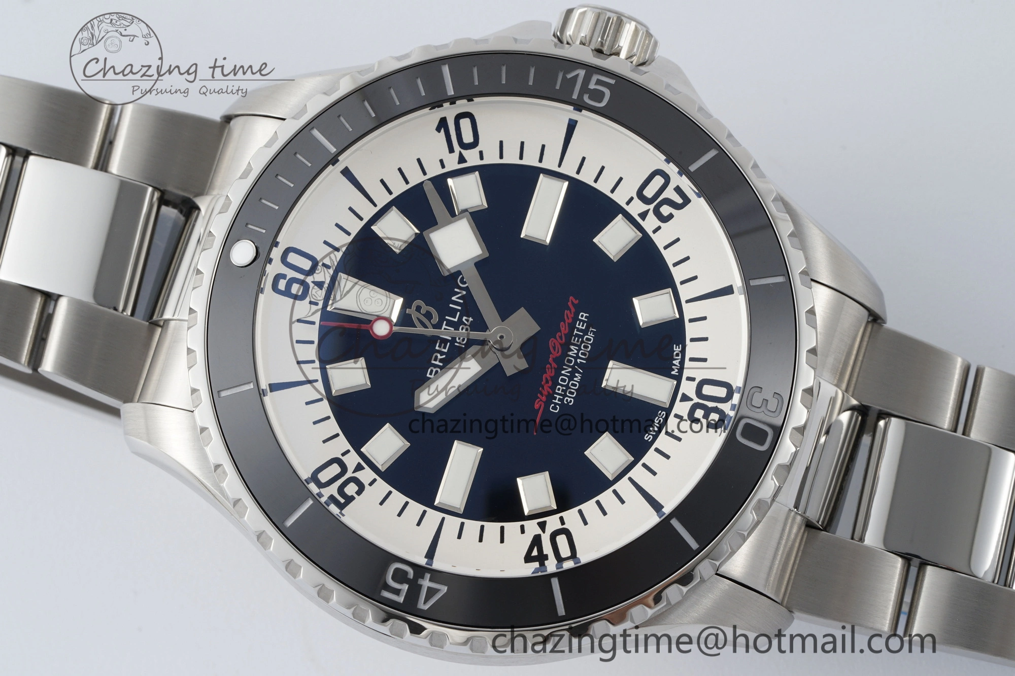 Superocean 44mm TF 1:1 Best Edition Black White Dial Black Bezel on SS Bracelet A2824
