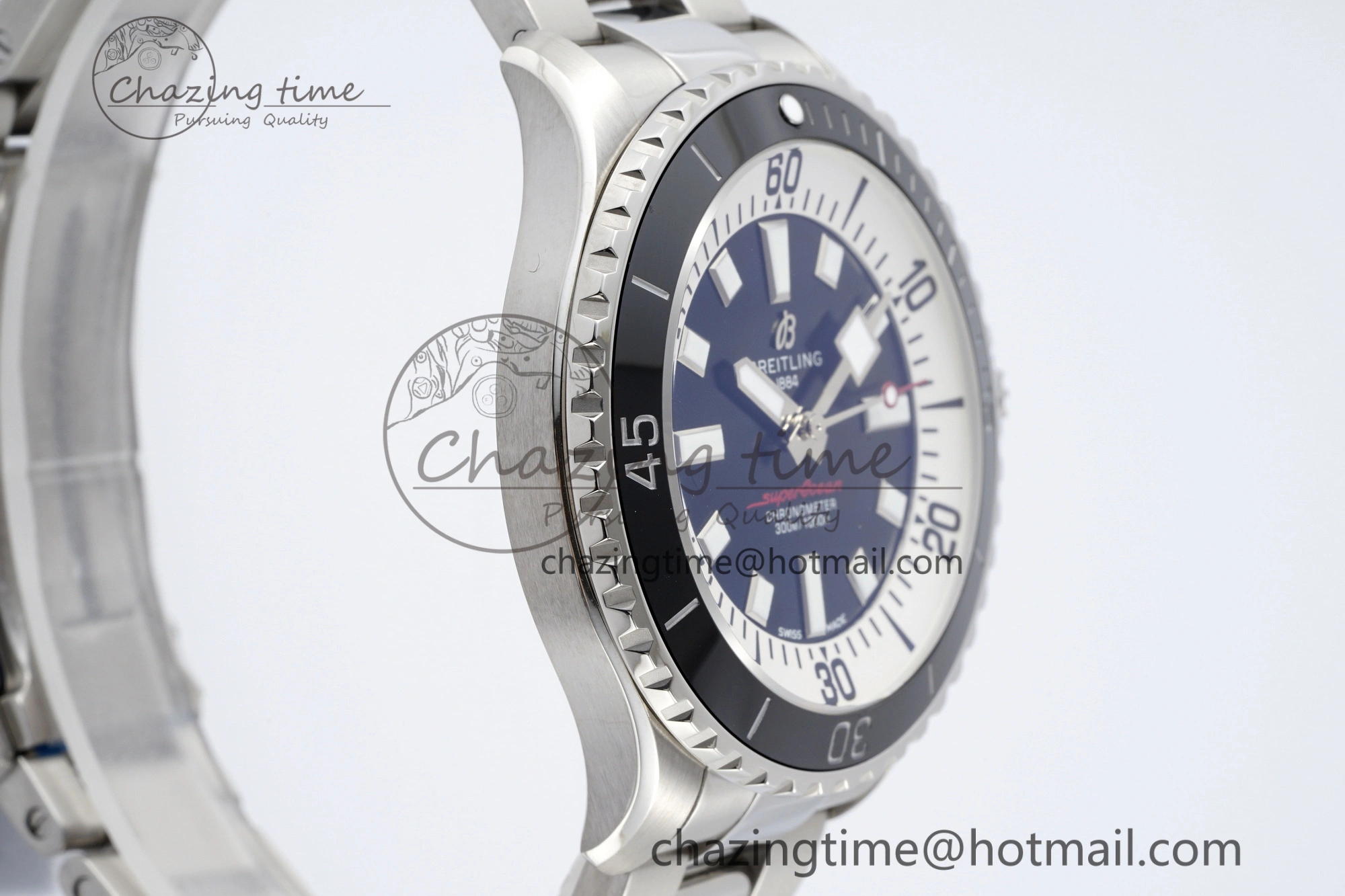 Superocean 44mm TF 1:1 Best Edition Black White Dial Black Bezel on SS Bracelet A2824