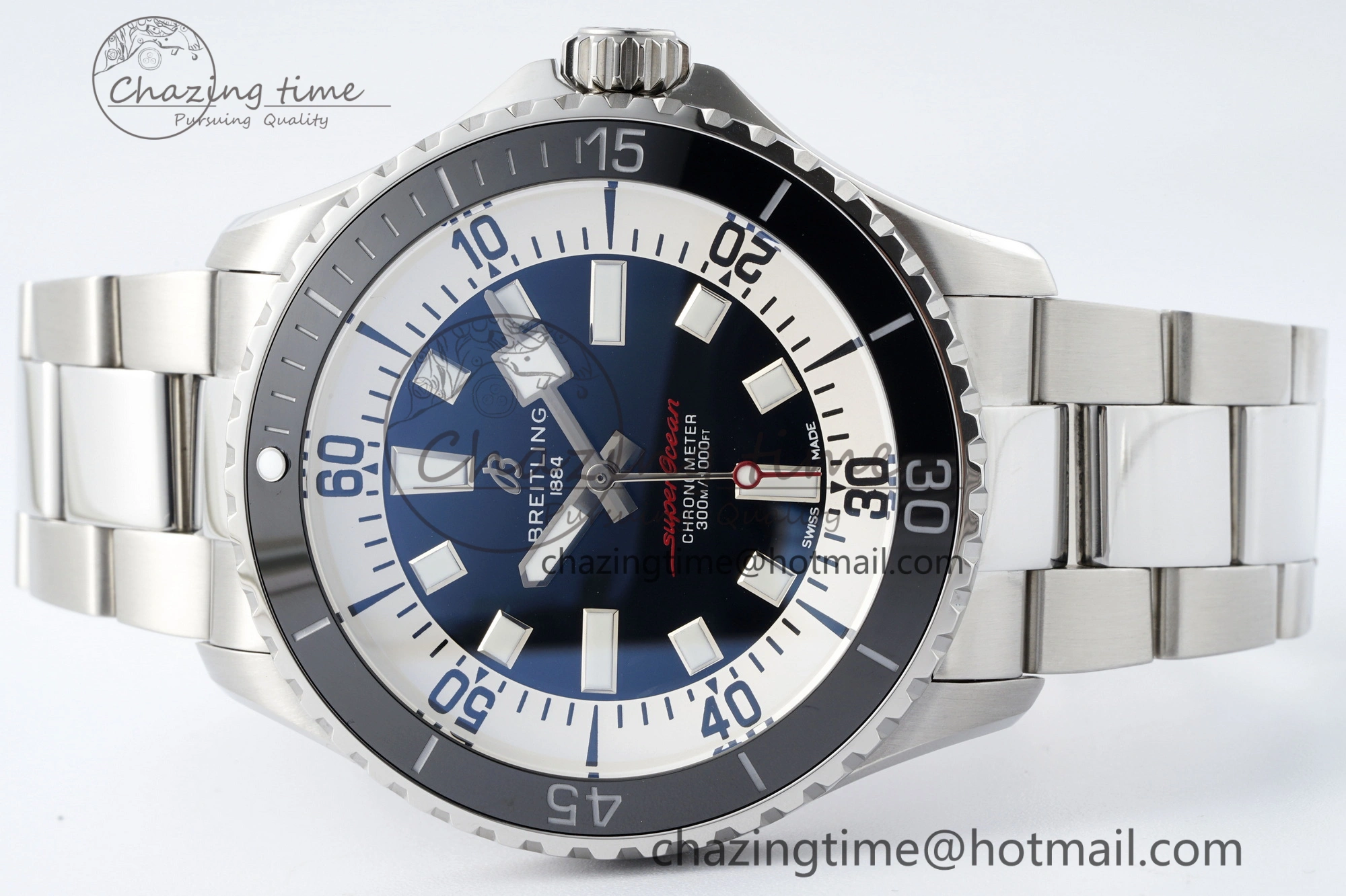 Superocean 44mm TF 1:1 Best Edition Black White Dial Black Bezel on SS Bracelet A2824