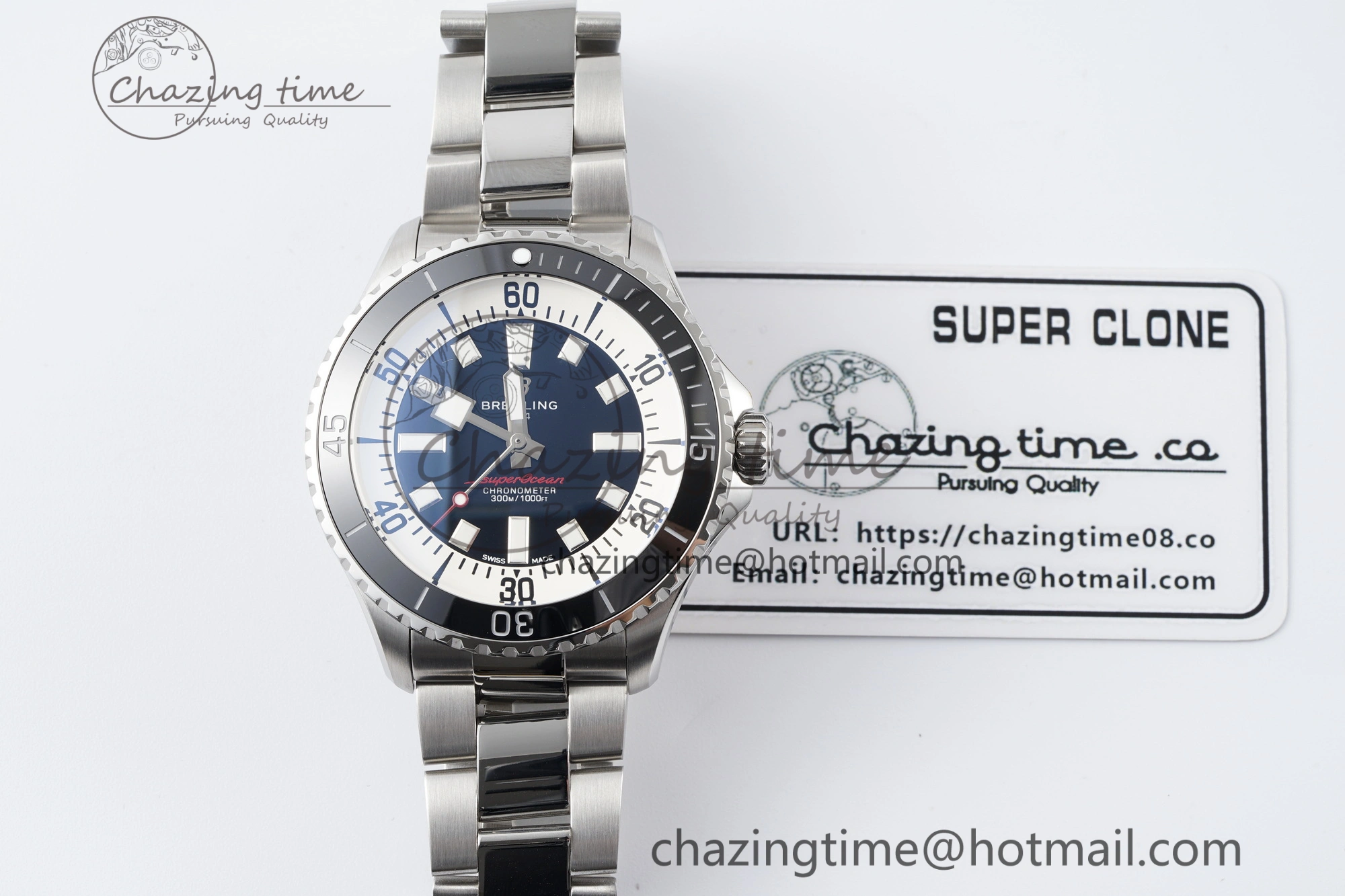 Superocean 44mm TF 1:1 Best Edition Black White Dial Black Bezel on SS Bracelet A2824