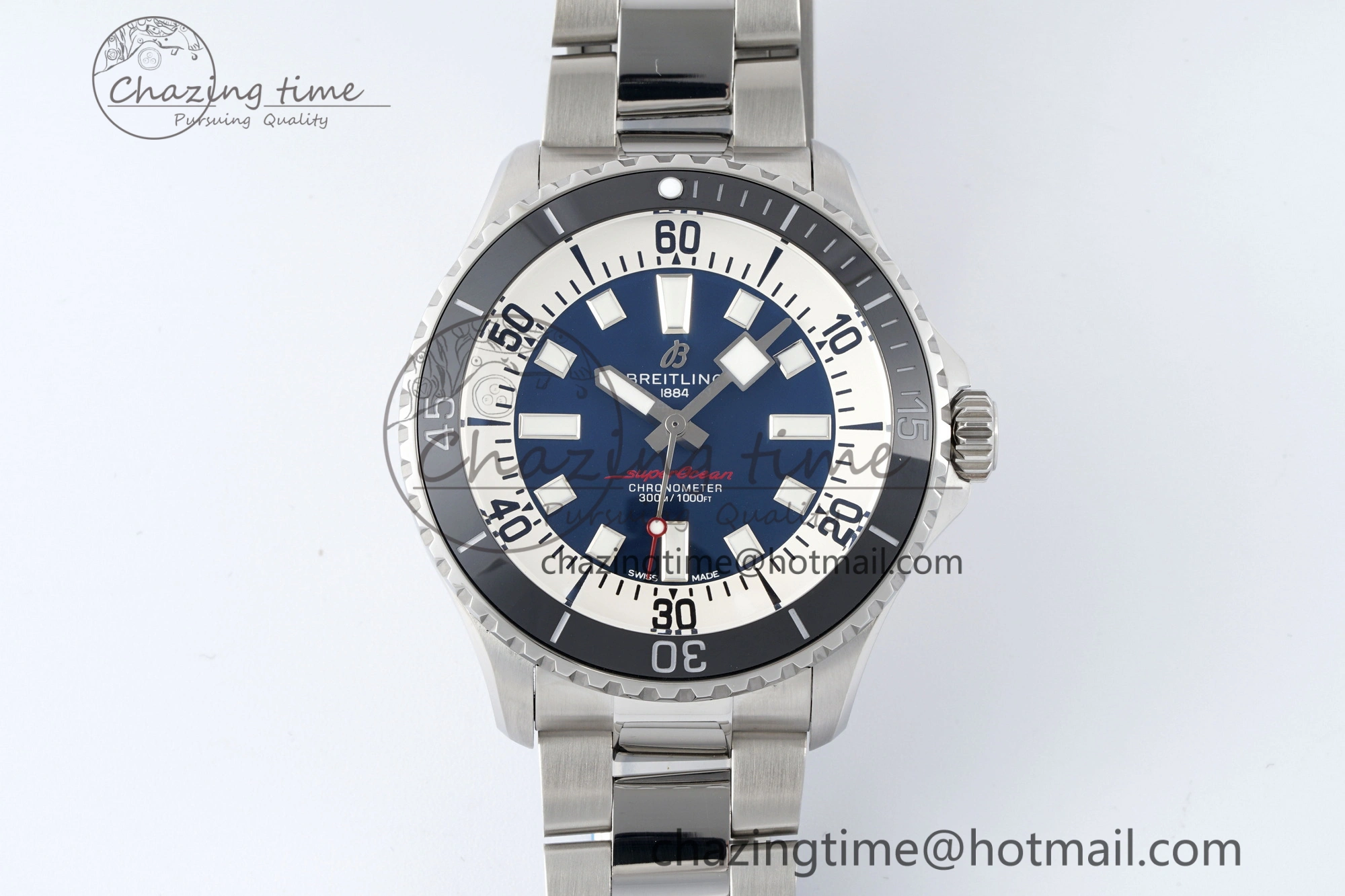 Superocean 44mm TF 1:1 Best Edition Blue White Dial Black Bezel on SS Bracelet A2824