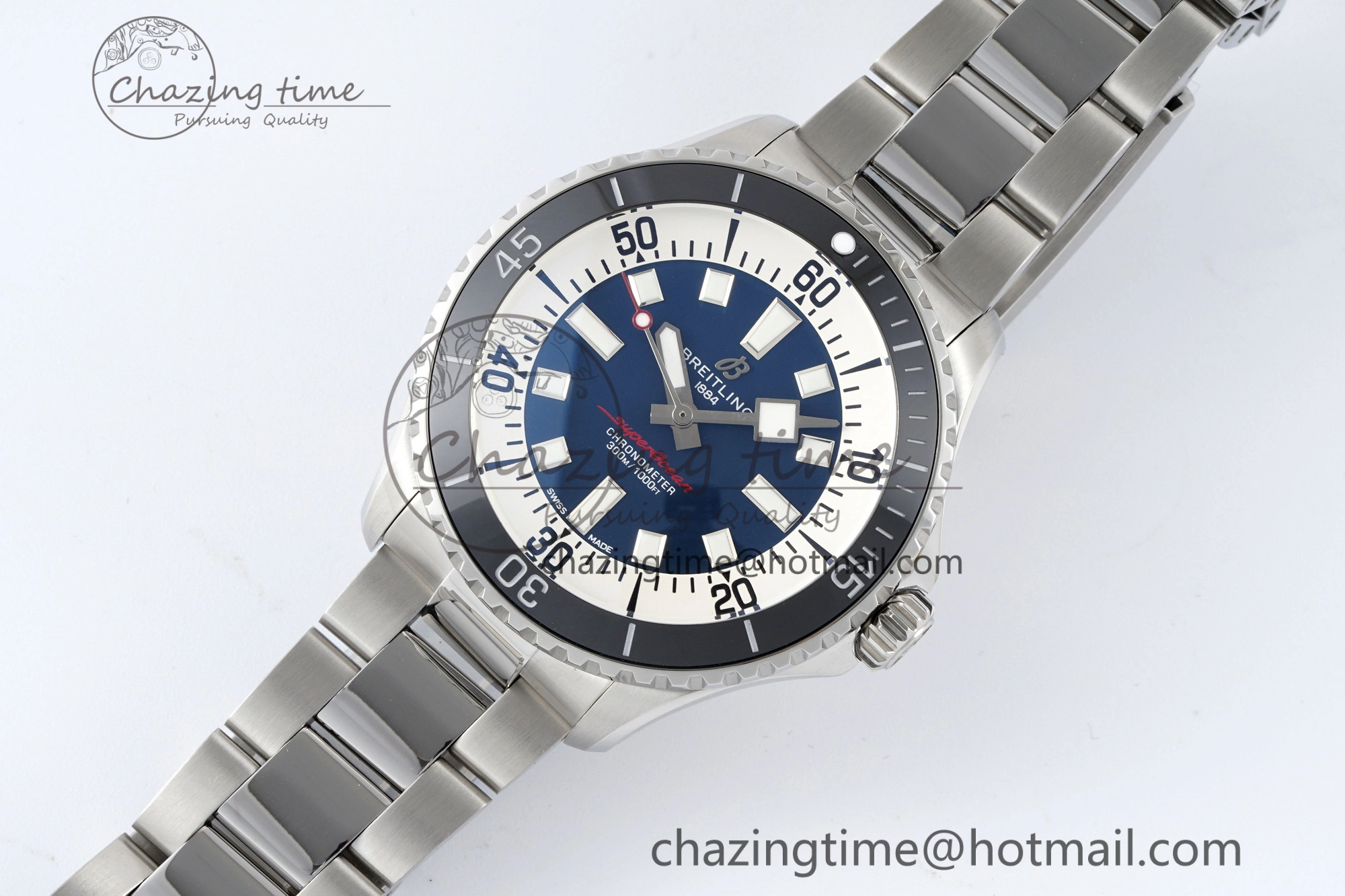 Superocean 44mm TF 1:1 Best Edition Blue White Dial Black Bezel on SS Bracelet A2824