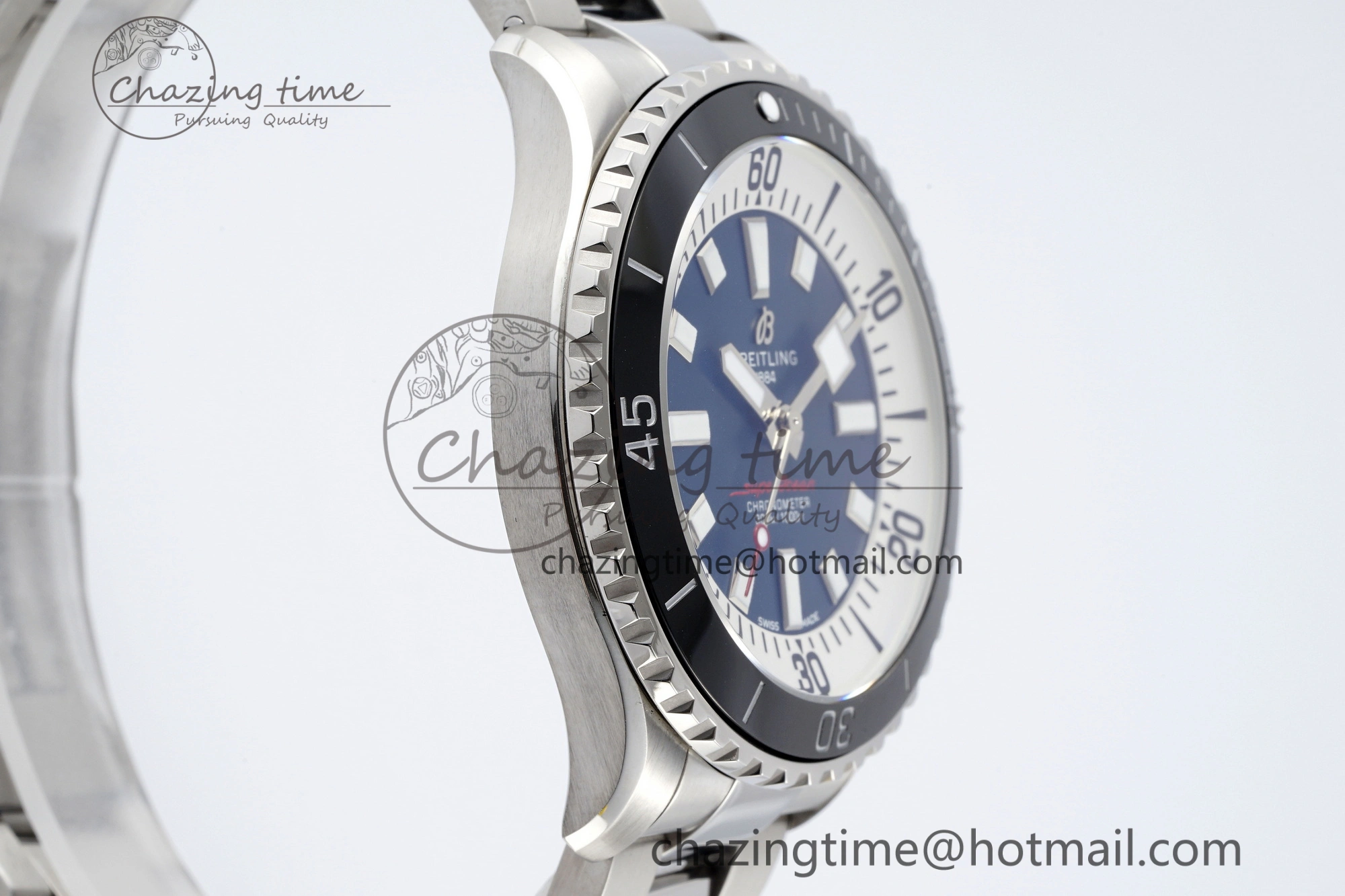 Superocean 44mm TF 1:1 Best Edition Blue White Dial Black Bezel on SS Bracelet A2824