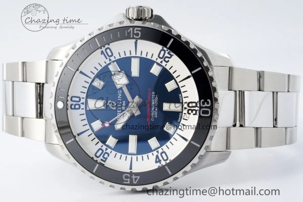 Superocean 44mm TF 1:1 Best Edition Blue White Dial Black Bezel on SS Bracelet A2824