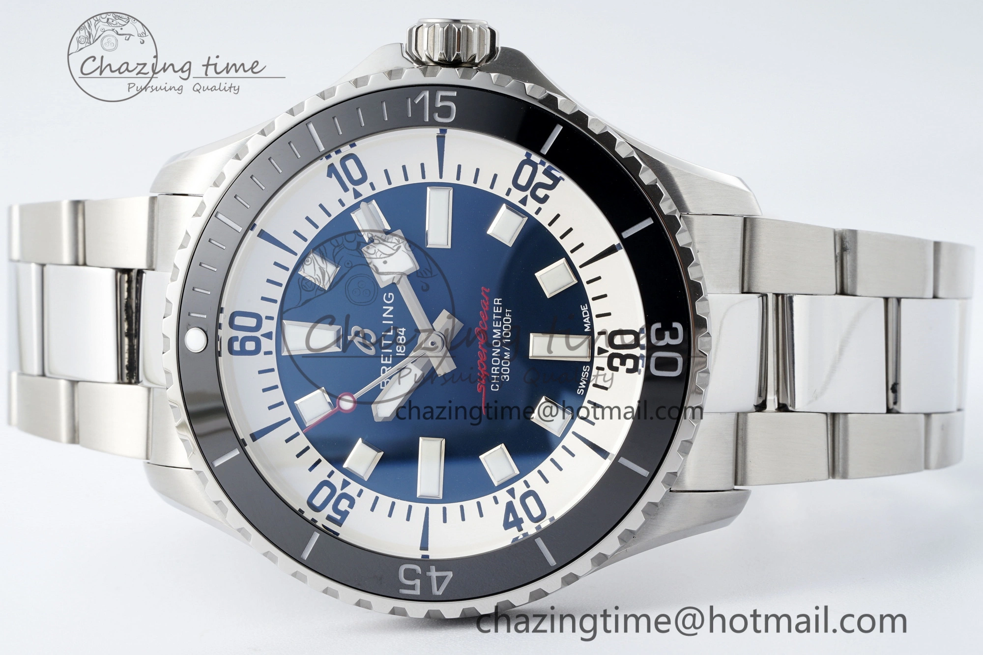 Superocean 44mm TF 1:1 Best Edition Blue White Dial Black Bezel on SS Bracelet A2824