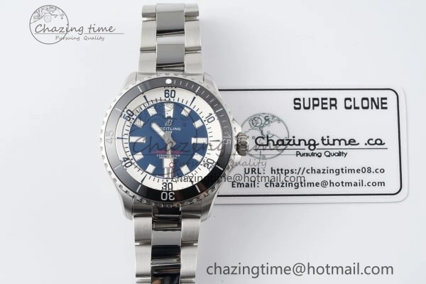 Superocean 44mm TF 1:1 Best Edition Blue White Dial Black Bezel on SS Bracelet A2824