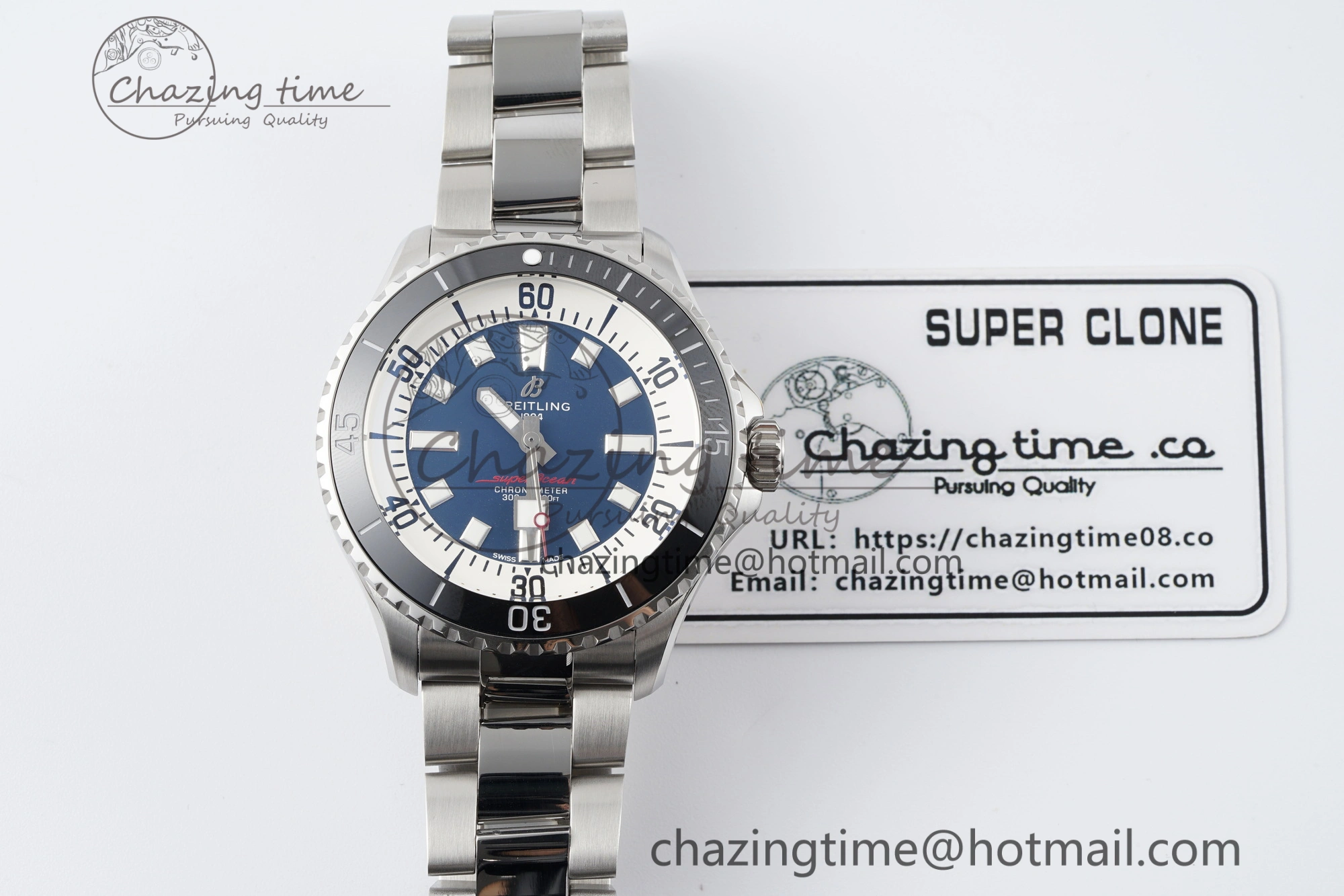 Superocean 44mm TF 1:1 Best Edition Blue White Dial Black Bezel on SS Bracelet A2824