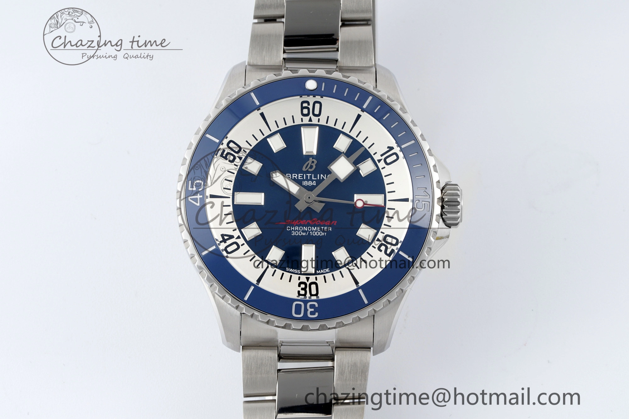 Superocean 44mm TF 1:1 Best Edition Blue White Dial Blue Bezel on SS Bracelet A2824