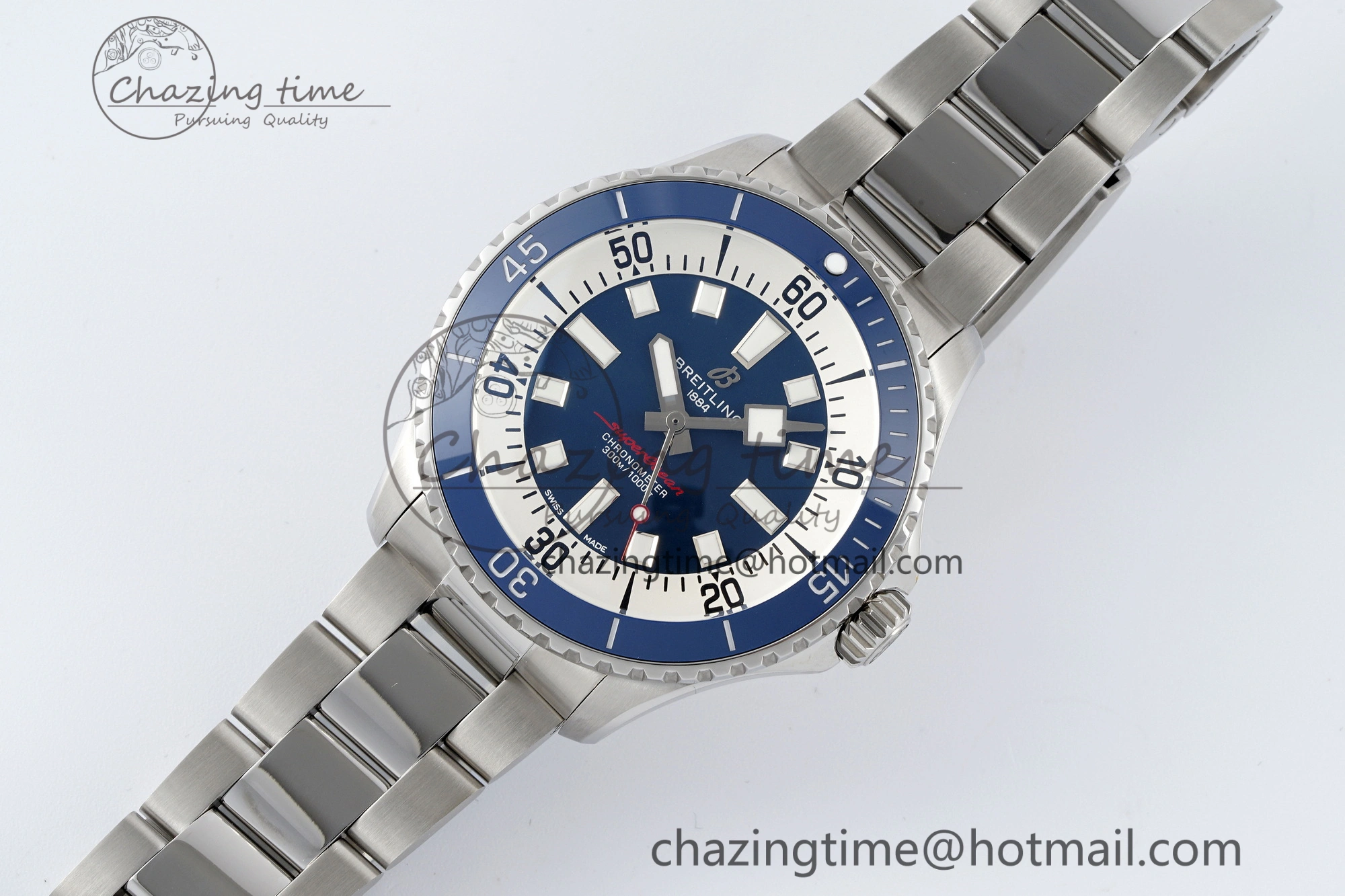 Superocean 44mm TF 1:1 Best Edition Blue White Dial Blue Bezel on SS Bracelet A2824
