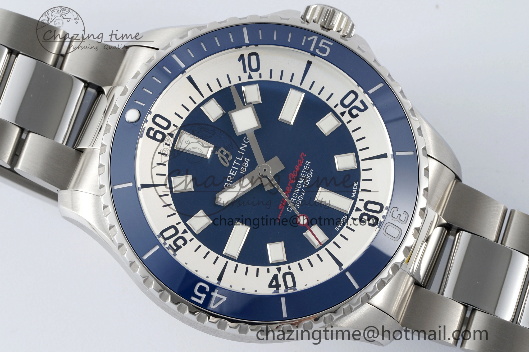 Superocean 44mm TF 1:1 Best Edition Blue White Dial Blue Bezel on SS Bracelet A2824