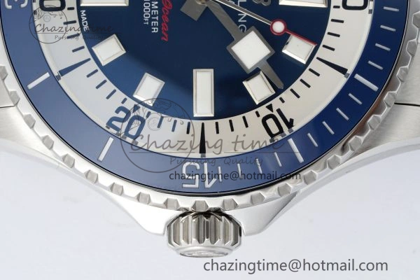 Superocean 44mm TF 1:1 Best Edition Blue White Dial Blue Bezel on SS Bracelet A2824