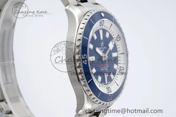 Superocean 44mm TF 1:1 Best Edition Blue White Dial Blue Bezel on SS Bracelet A2824