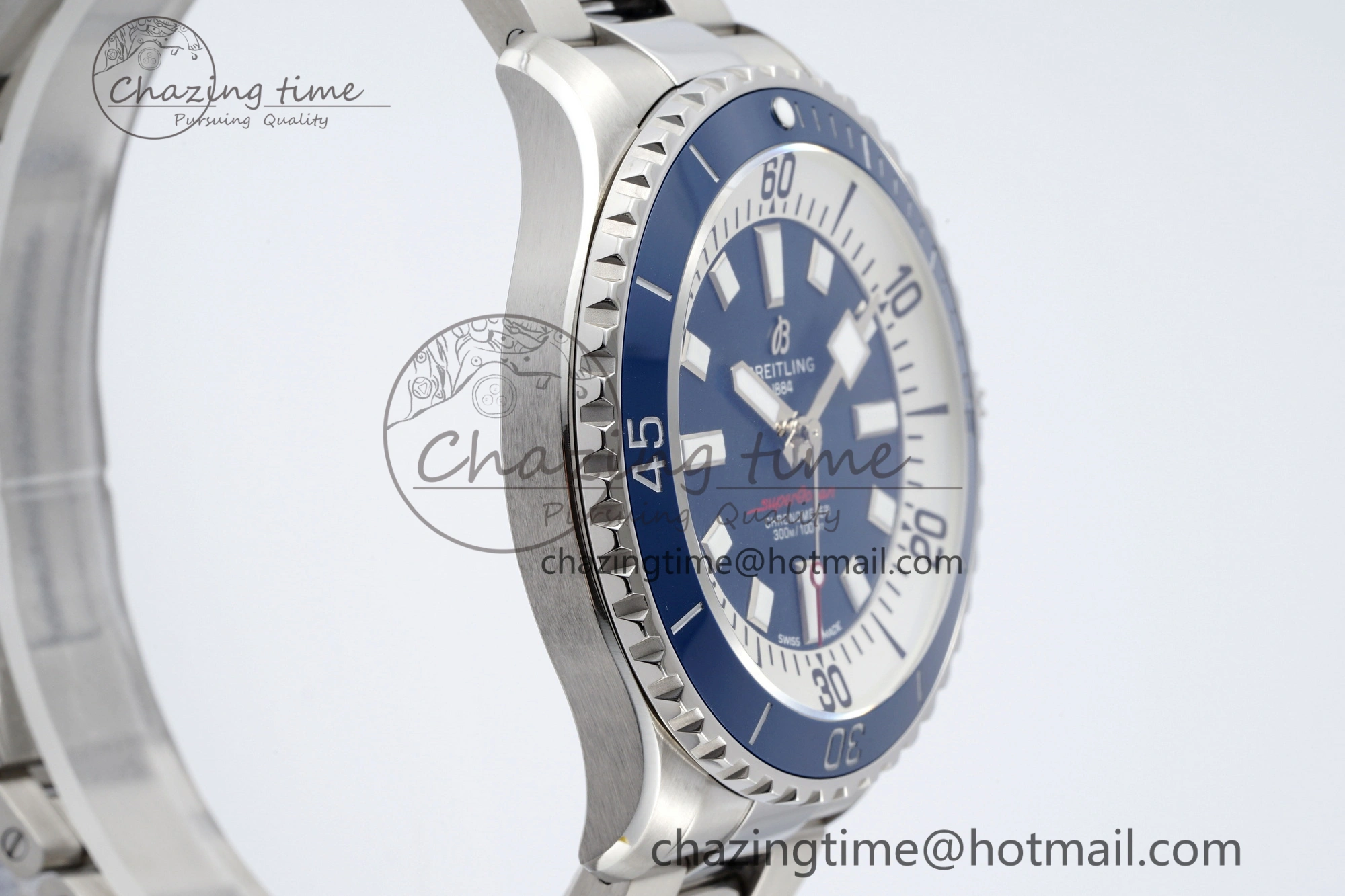 Superocean 44mm TF 1:1 Best Edition Blue White Dial Blue Bezel on SS Bracelet A2824