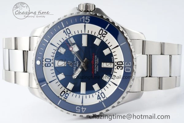 Superocean 44mm TF 1:1 Best Edition Blue White Dial Blue Bezel on SS Bracelet A2824