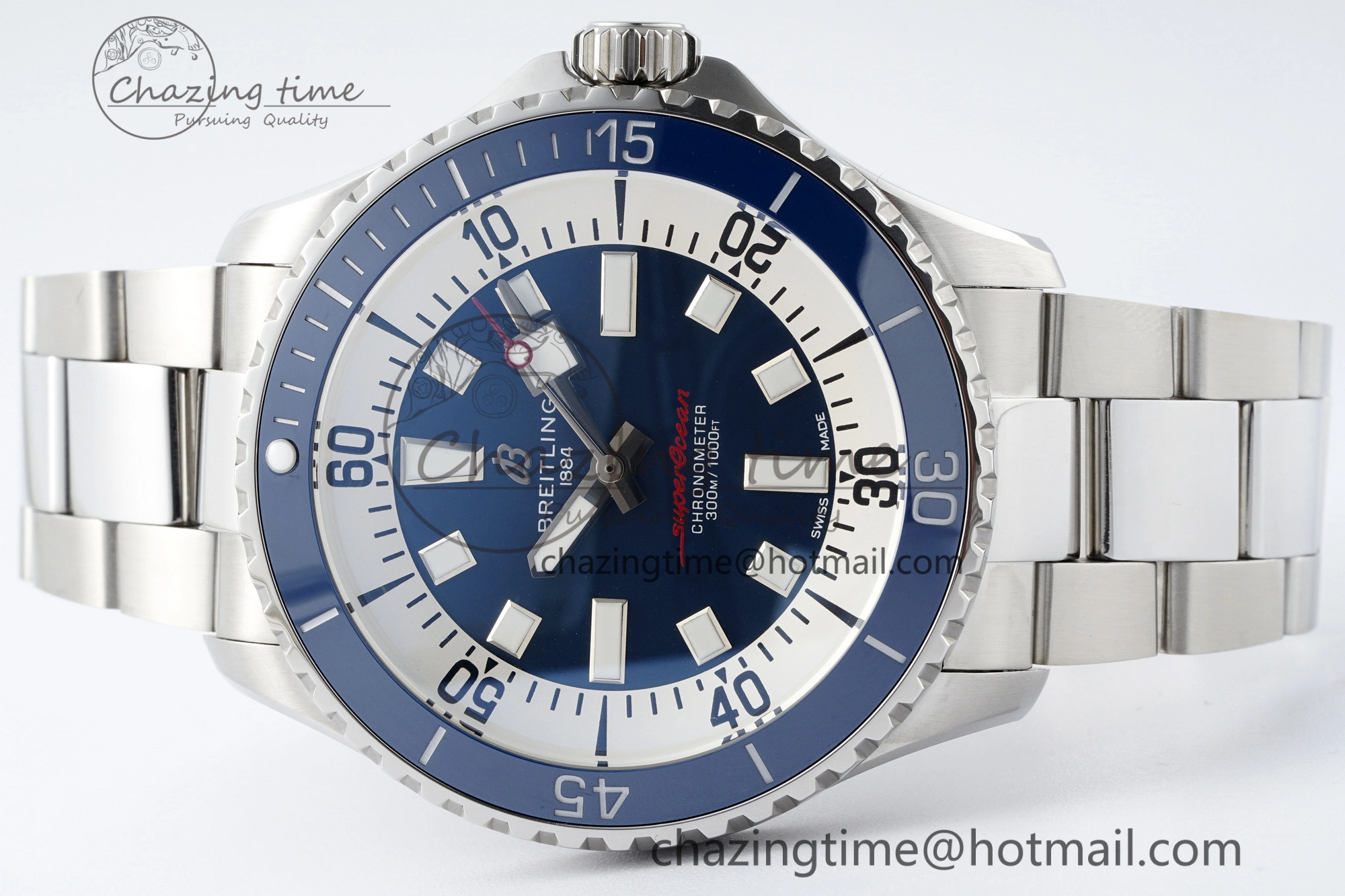 Superocean 44mm TF 1:1 Best Edition Blue White Dial Blue Bezel on SS Bracelet A2824