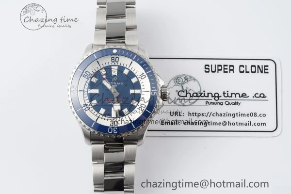 Superocean 44mm TF 1:1 Best Edition Blue White Dial Blue Bezel on SS Bracelet A2824