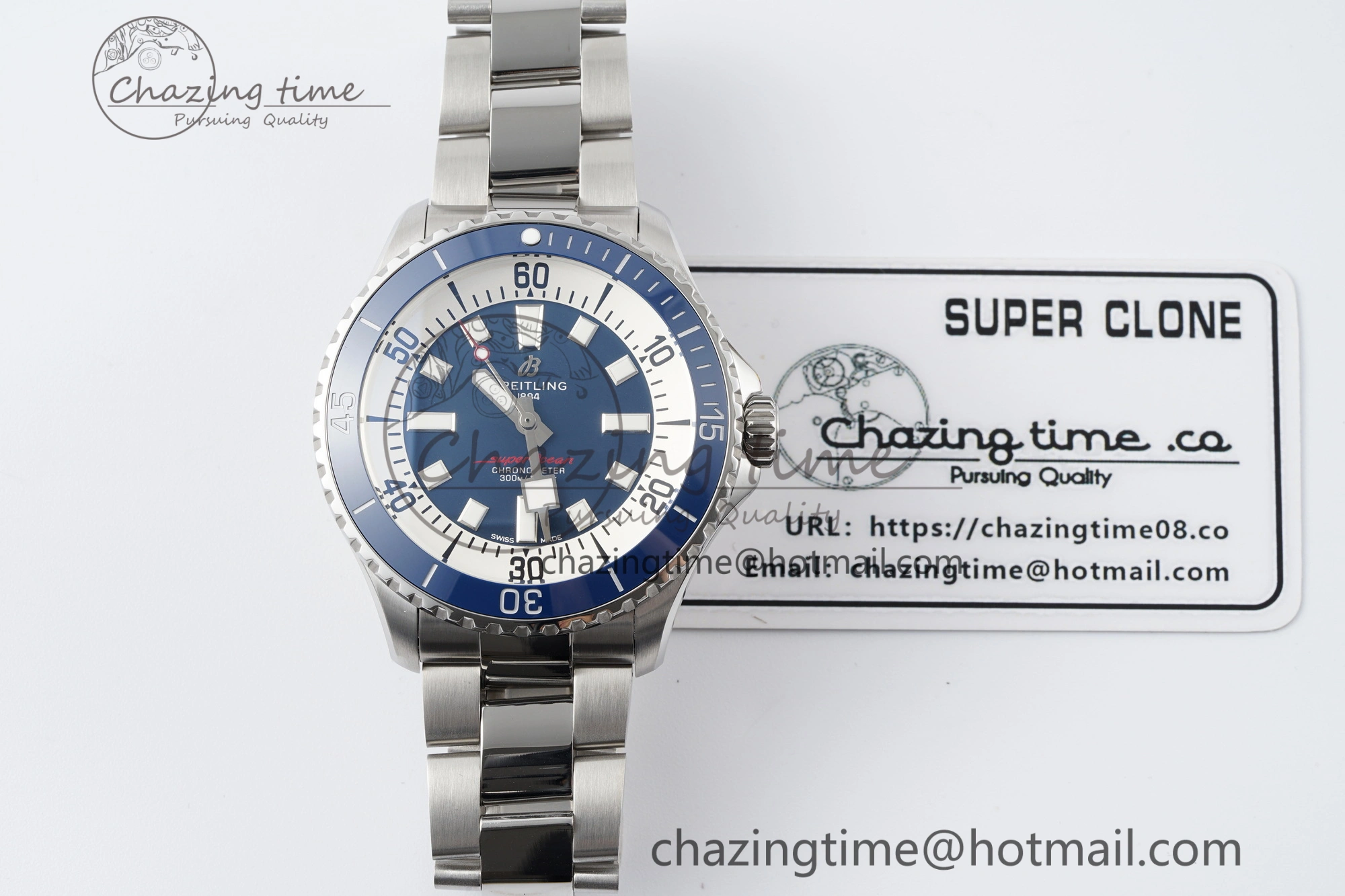 Superocean 44mm TF 1:1 Best Edition Blue White Dial Blue Bezel on SS Bracelet A2824