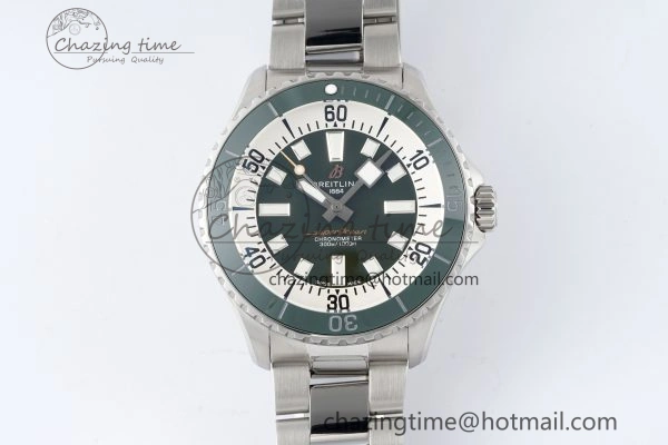 Superocean 44mm TF 1:1 Best Edition Green White Dial Green Bezel on SS Bracelet A2824