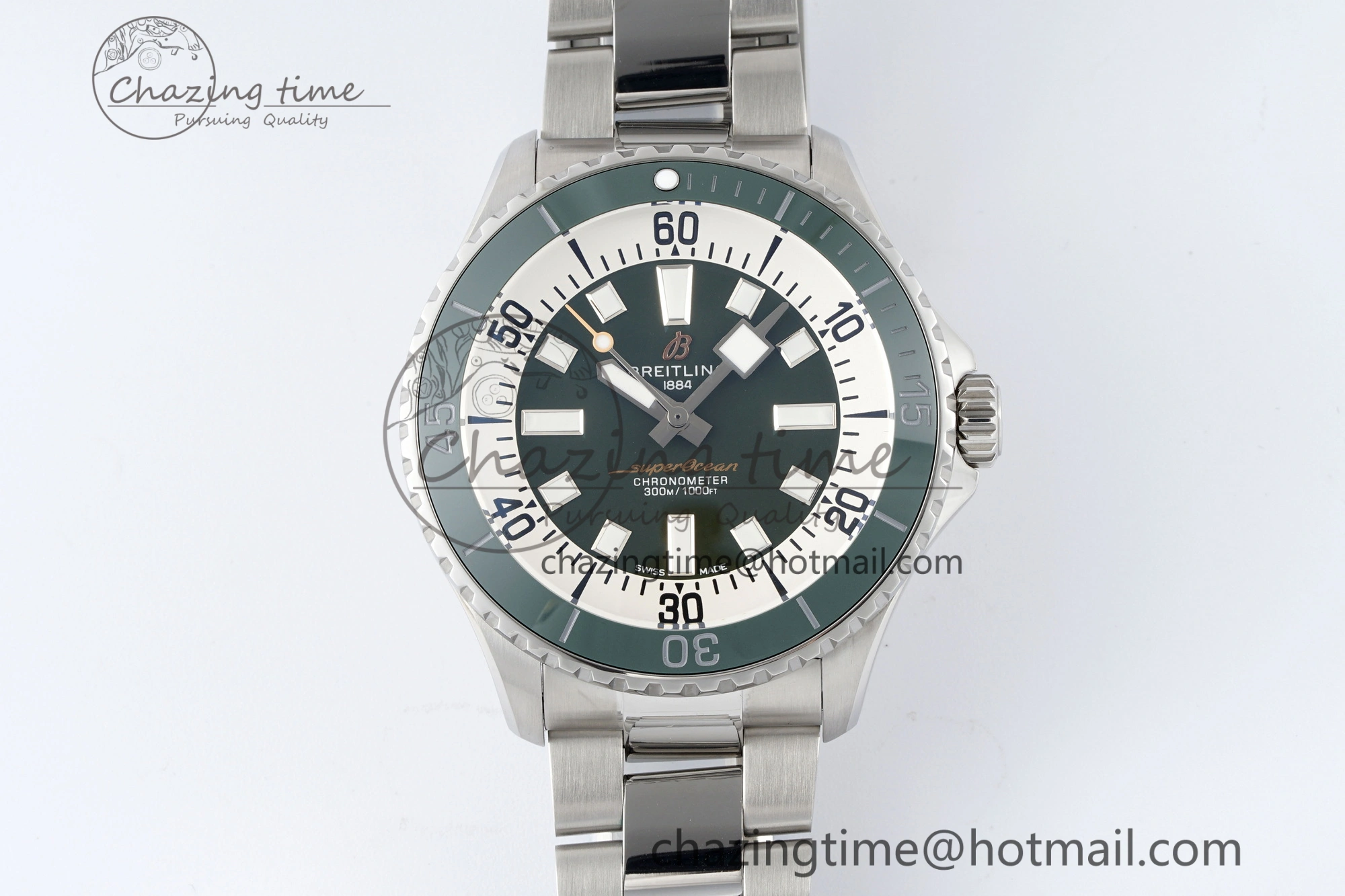 Superocean 44mm TF 1:1 Best Edition Green White Dial Green Bezel on SS Bracelet A2824