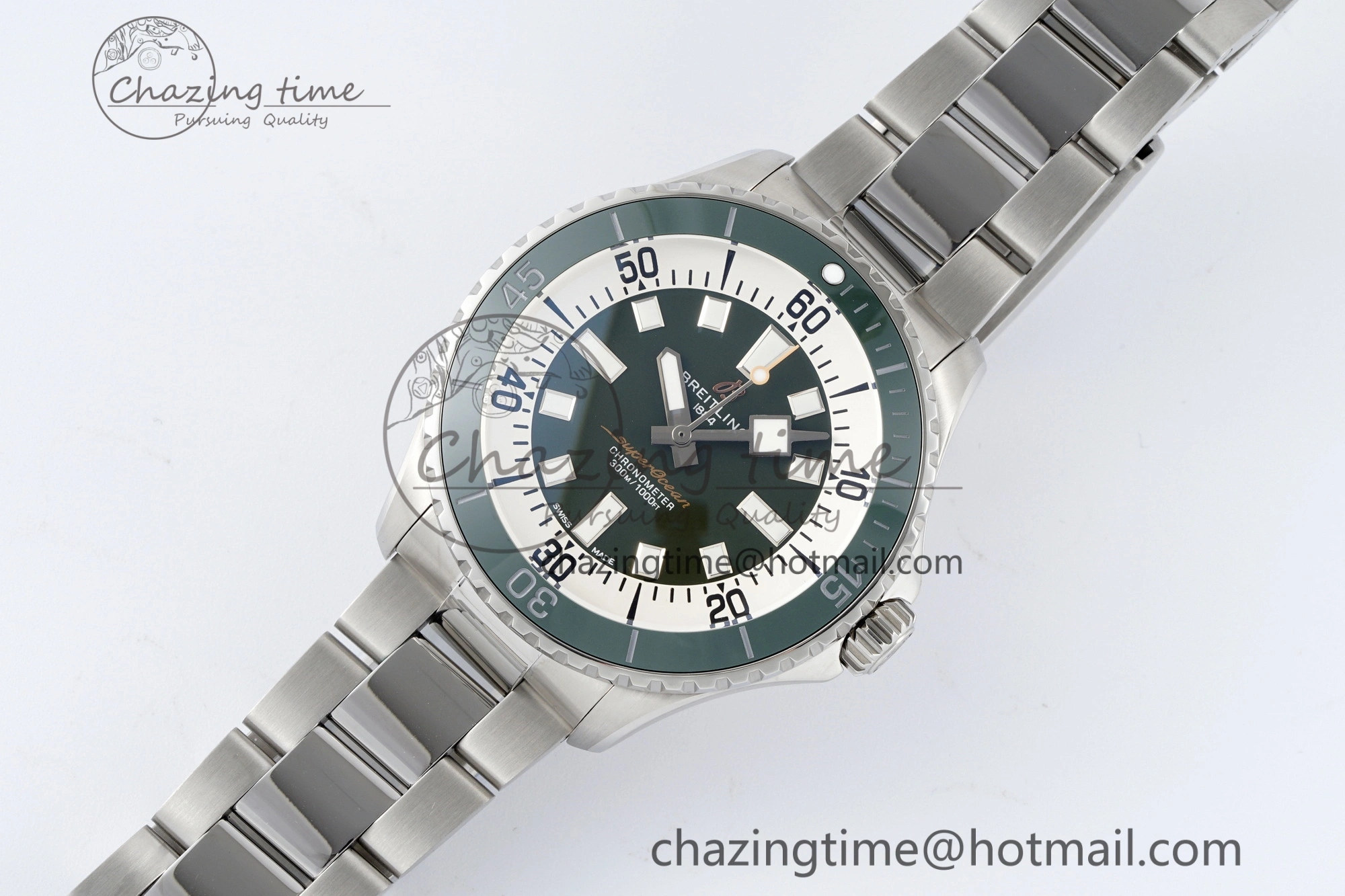Superocean 44mm TF 1:1 Best Edition Green White Dial Green Bezel on SS Bracelet A2824