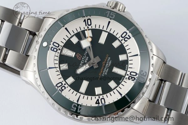 Superocean 44mm TF 1:1 Best Edition Green White Dial Green Bezel on SS Bracelet A2824